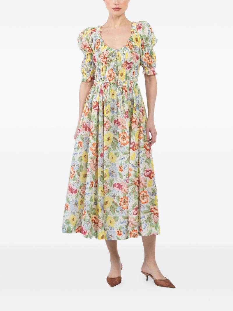DÔEN Ischia shirred floral-print midi dress outlook