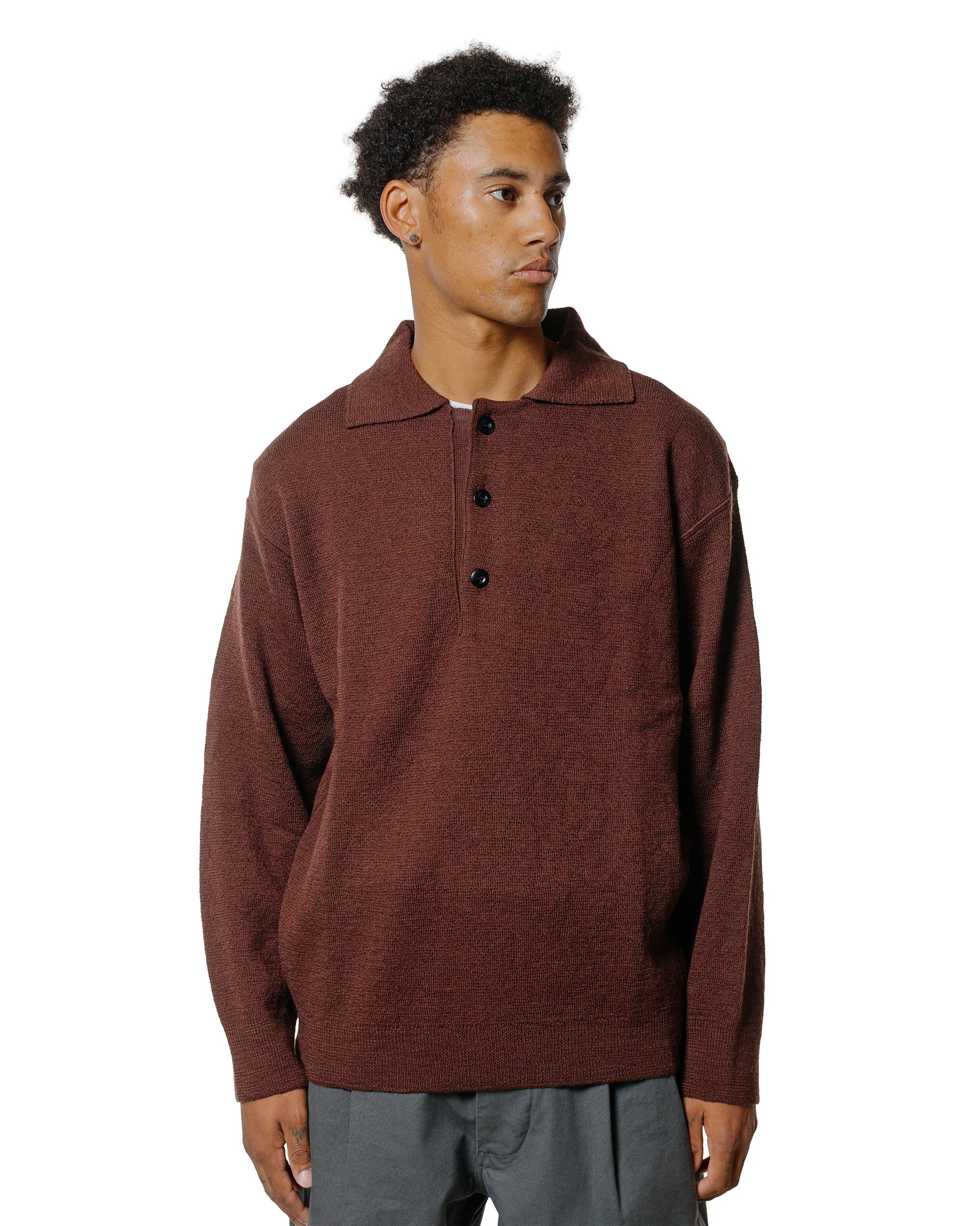 MHL Oversized Knitted Polo Dry Wool Dark Brown - 2