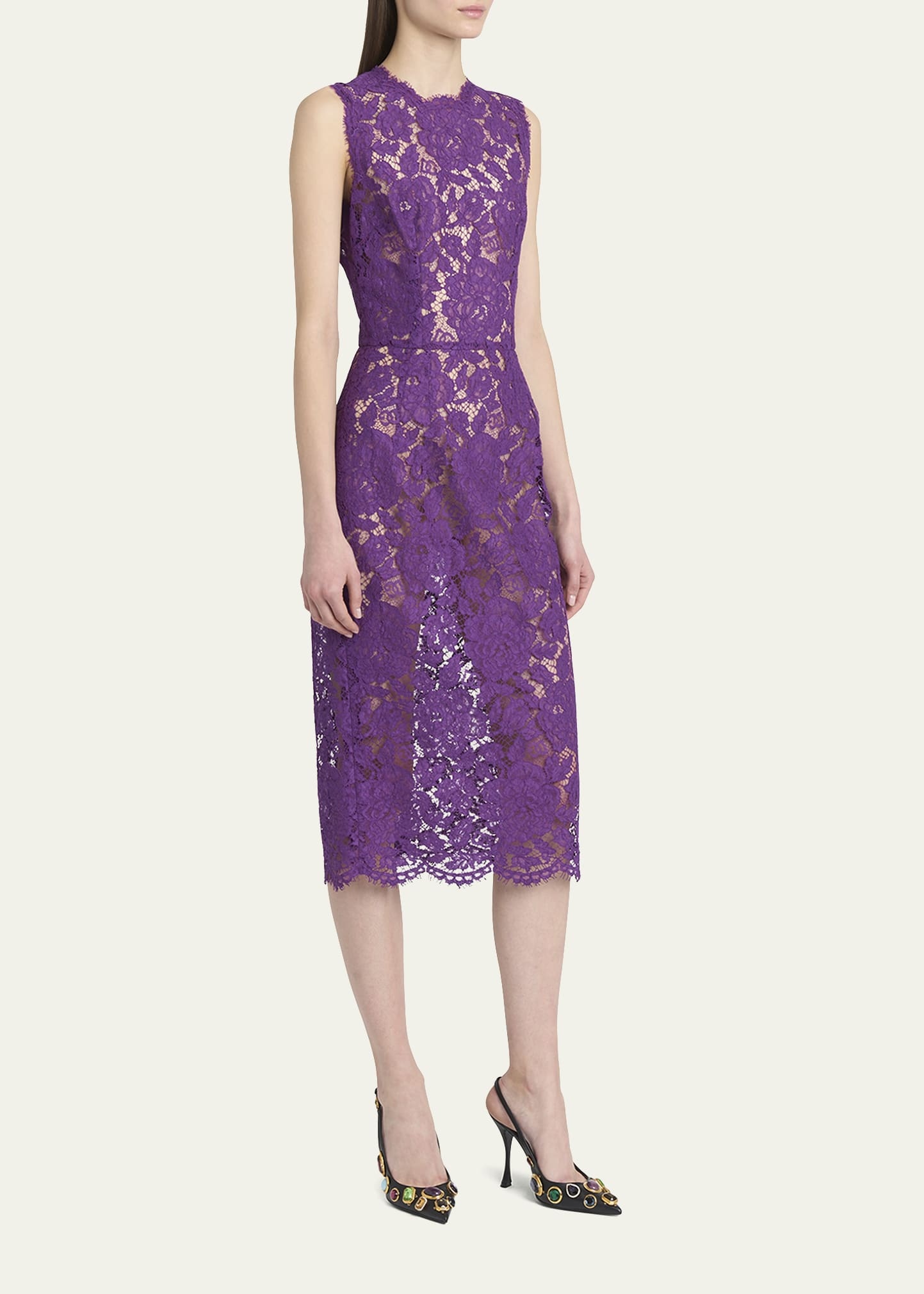 Floral Lace Midi Dress - 4