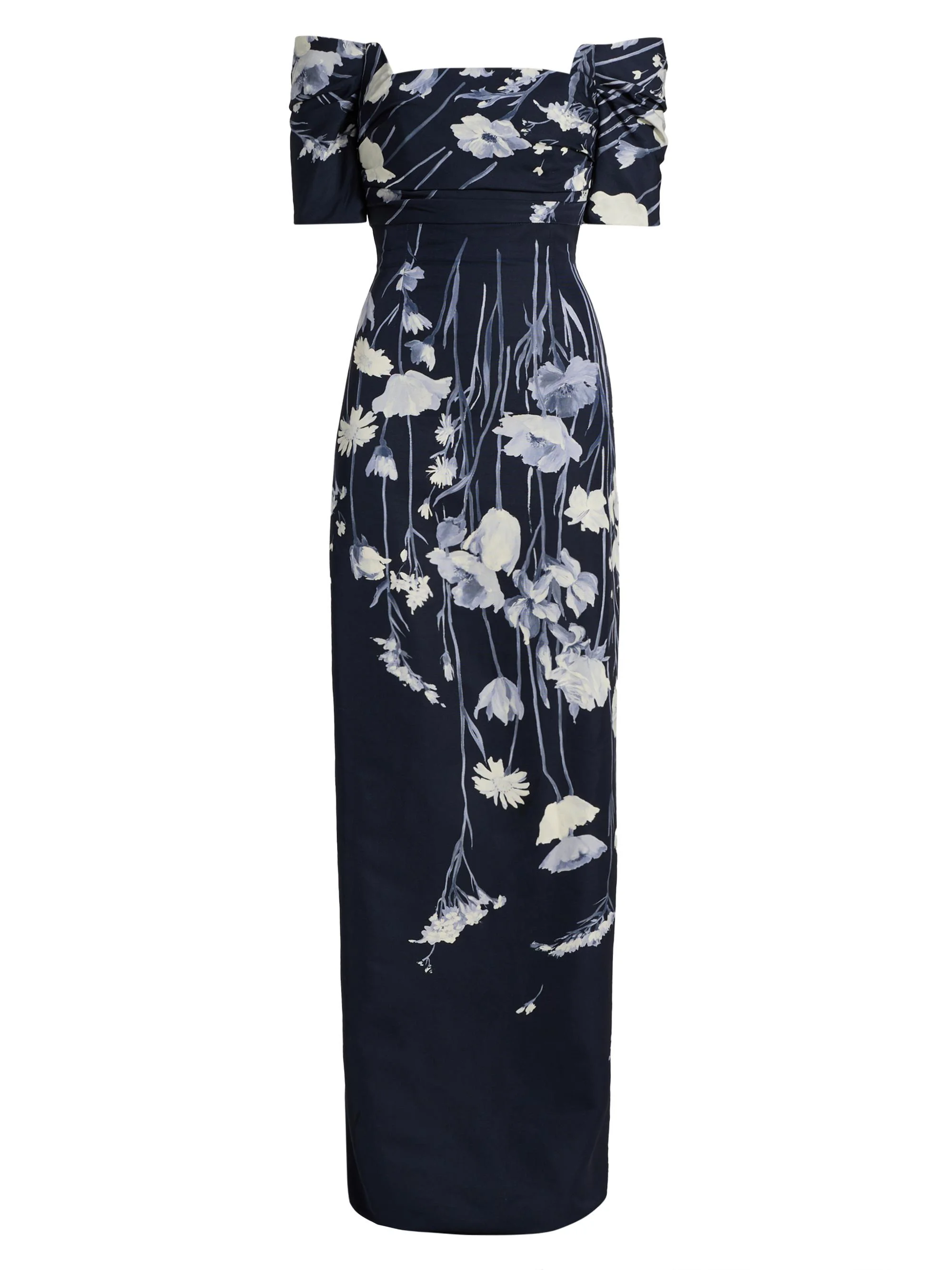 Women's Floral Faille Off-The-Shoulder Gown - Navy Multi - 1