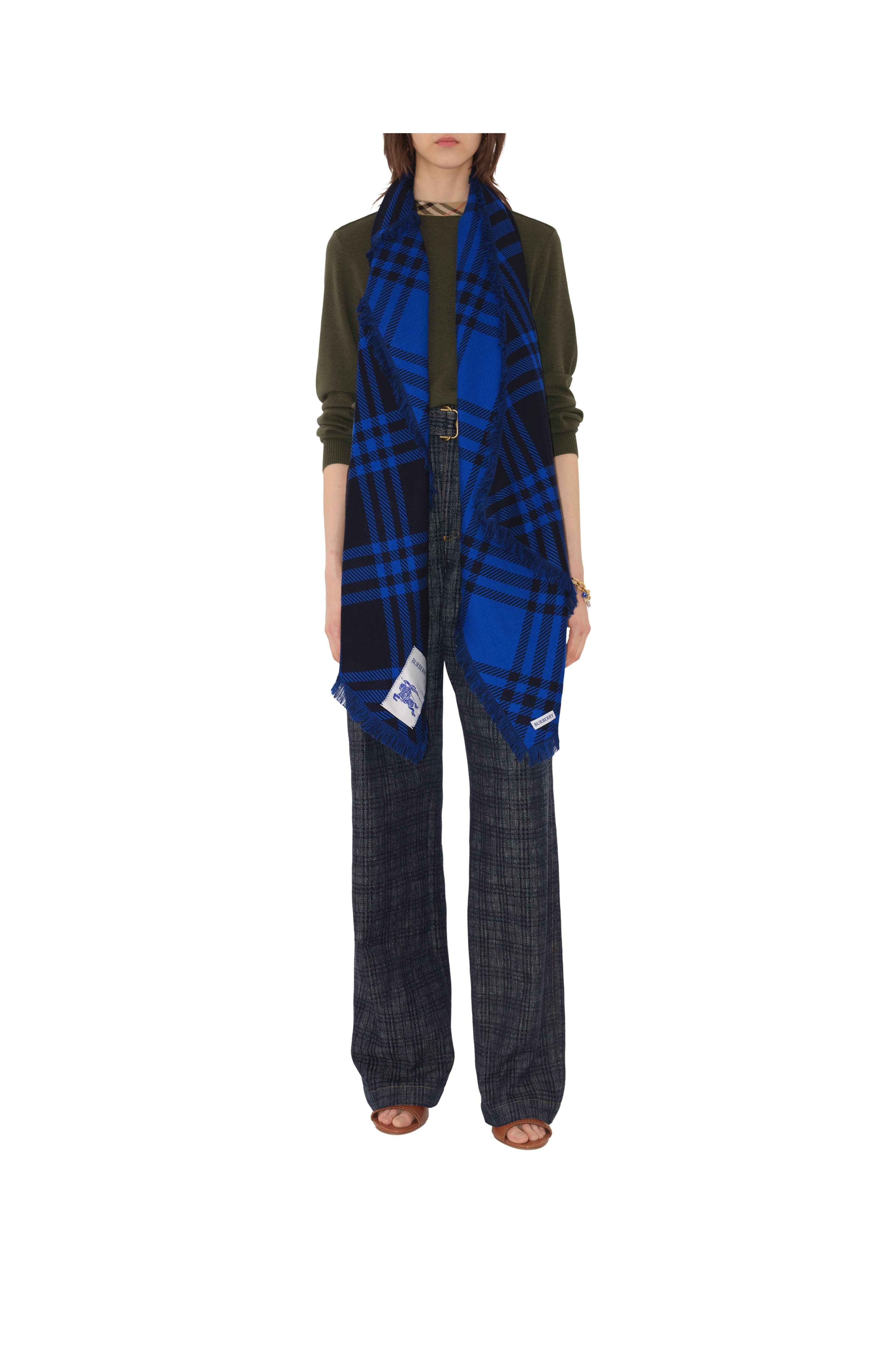 burberry Wide Check Wool Silk Scarf in Ink/blue at Nordstrom - 2