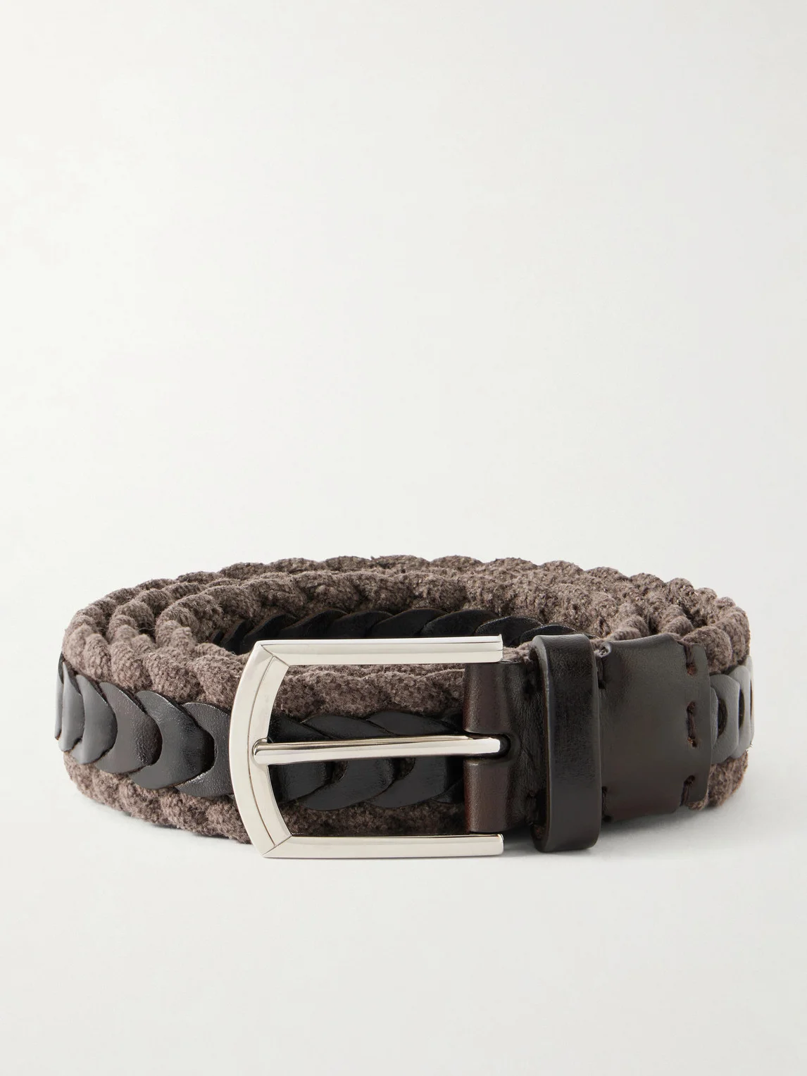 3cm Leather-Trimmed Braided Cotton and Linen-Blend Belt - 1