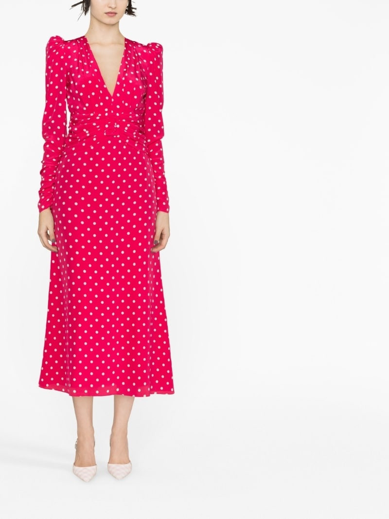 Alessandra Rich polka dot-print long-sleeve midi dress outlook