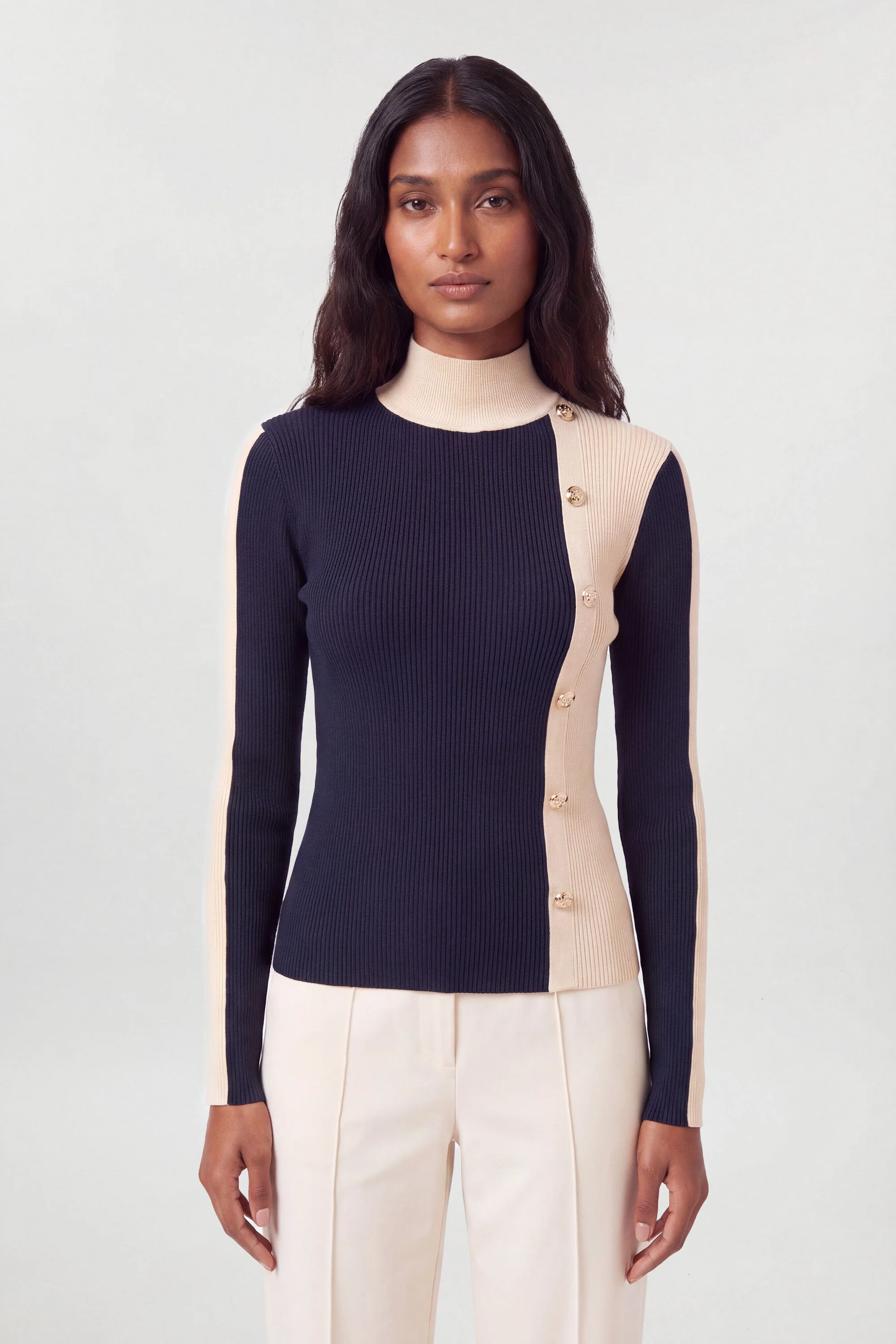 Knit Rib With Contrast Detail Top - 1