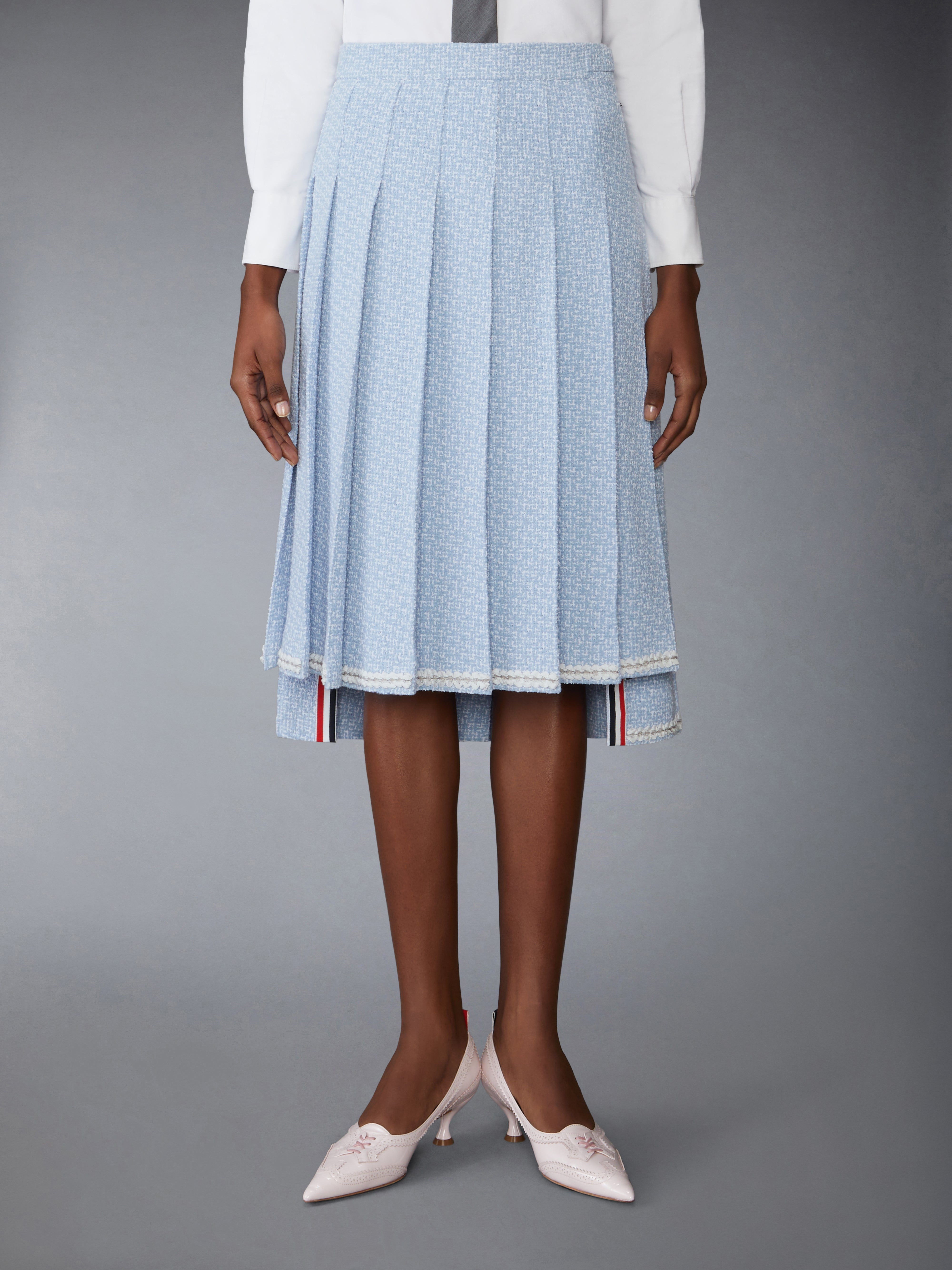 SOLID TWEED KNEE LENGTH PLEATED SKIRT - 2