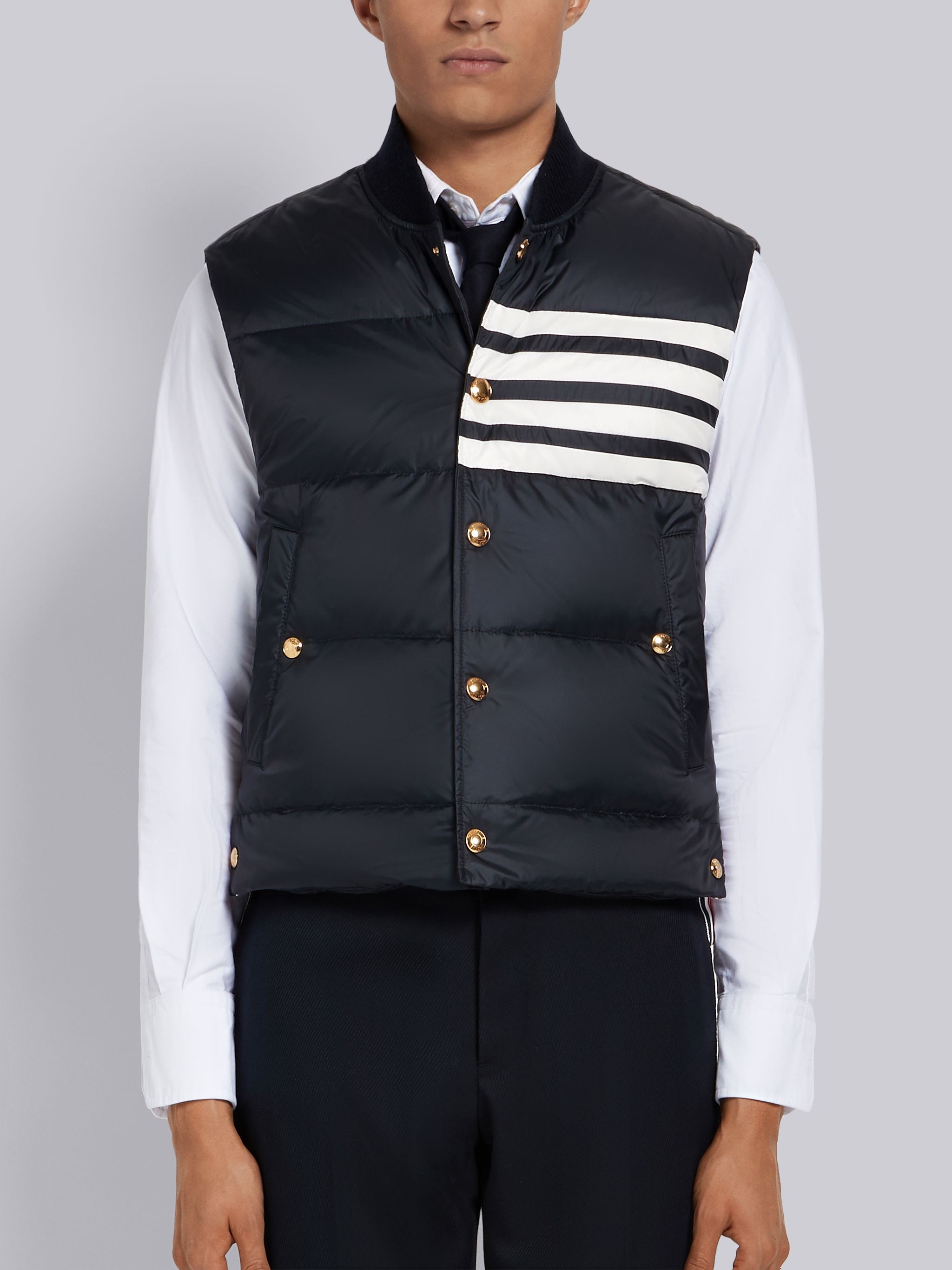 Navy Matte Nylon 4-Bar Down Vest - 1