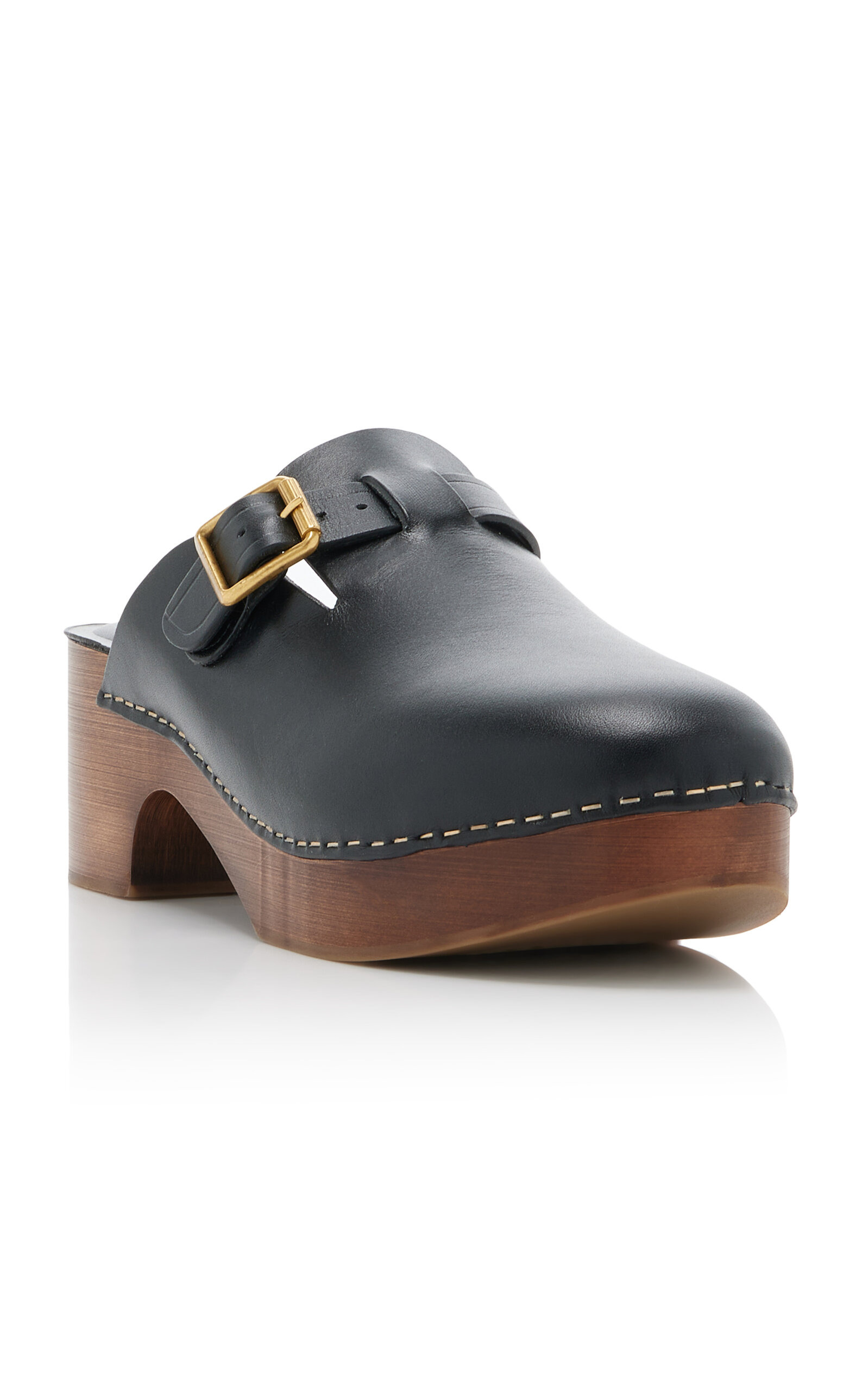 Buckle-Detailed Leather Clogs black - 4