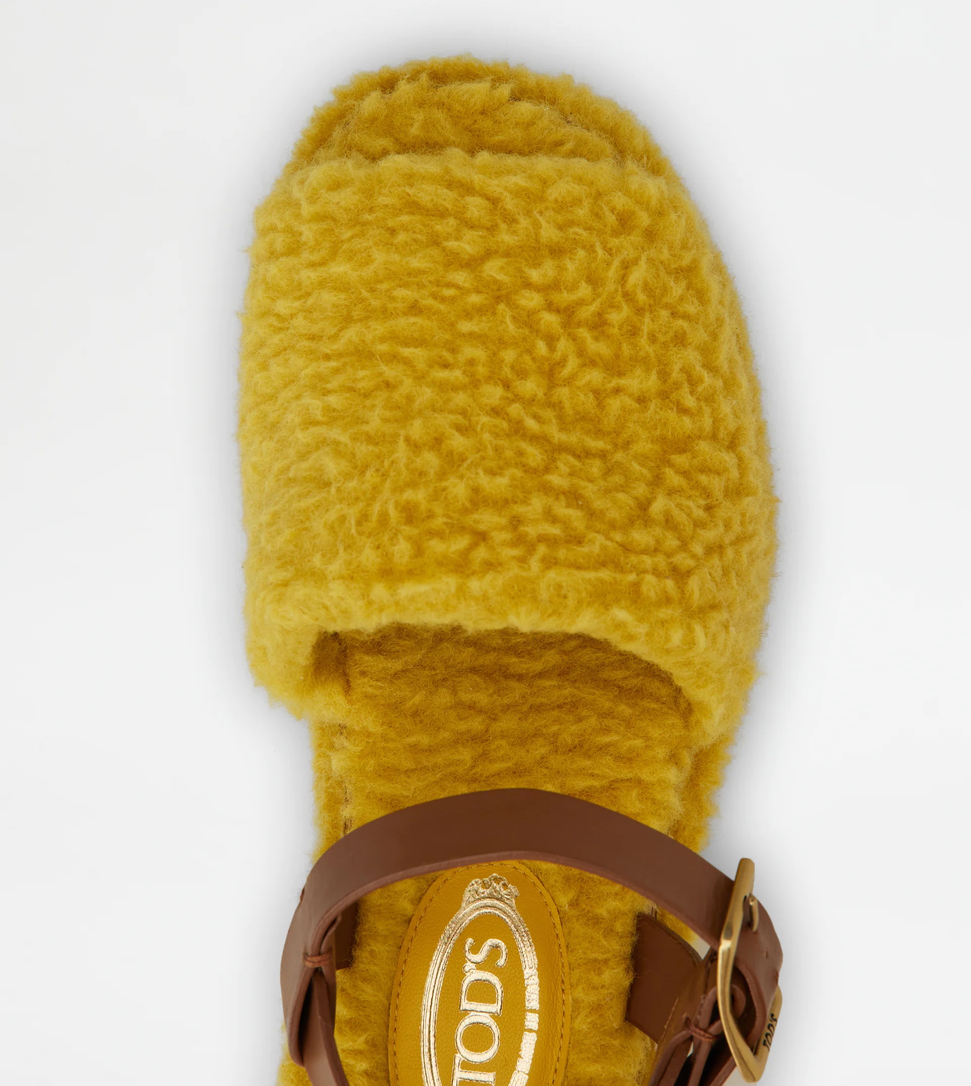 WEDGE SANDALS IN LEATHER AND WOOL - YELLOW - 3