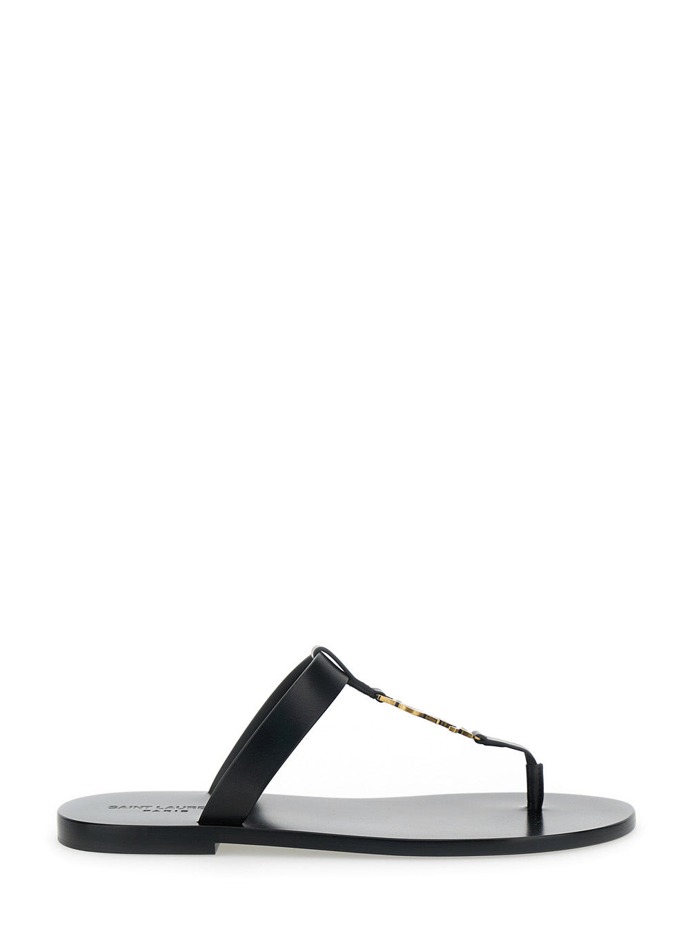 Saint Laurent Men 'Cassandre' Black Flat Sandals With A T-Strap In Leather Woman - 1