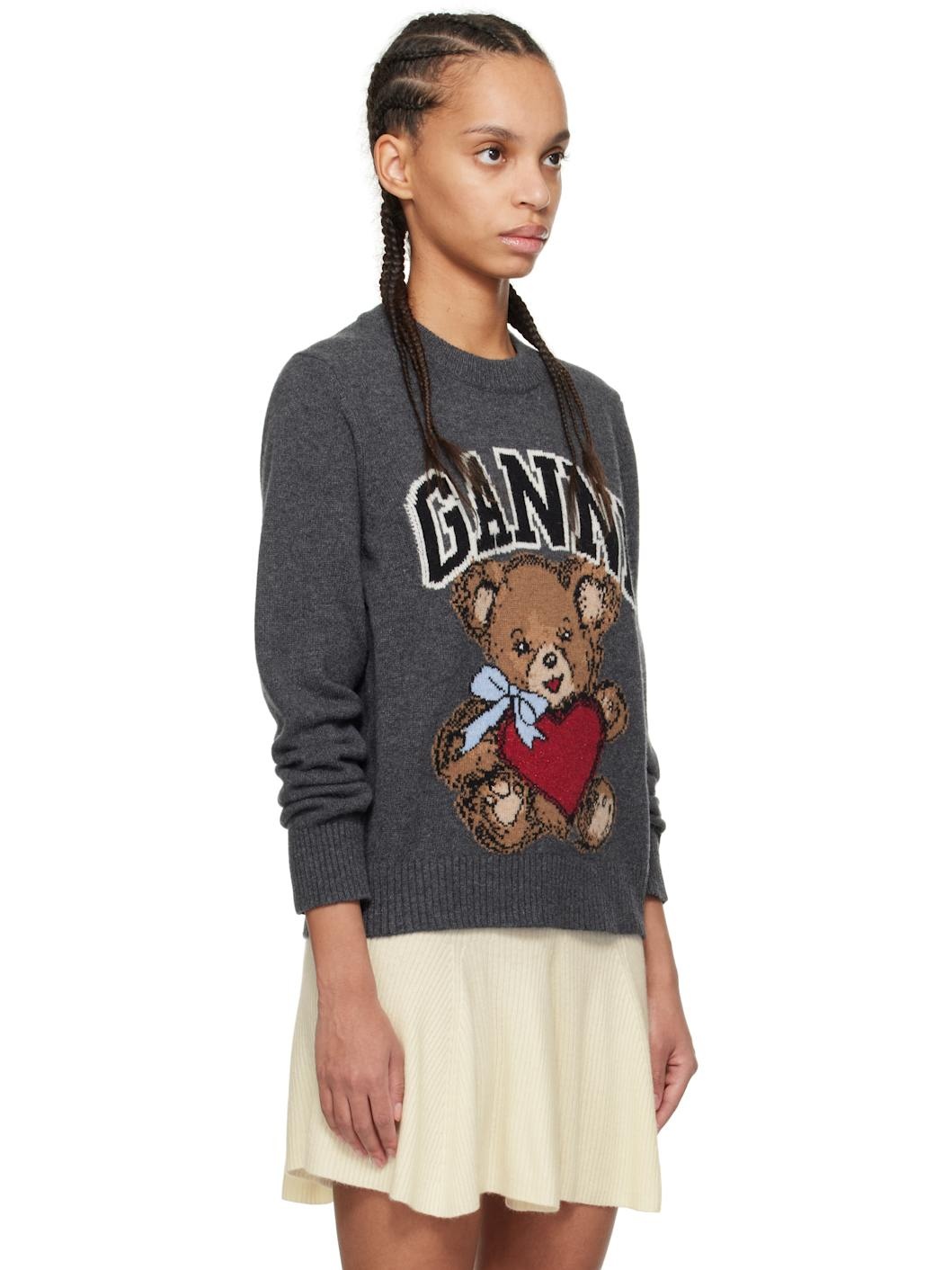 Gray Graphic Bear Sweater - 2