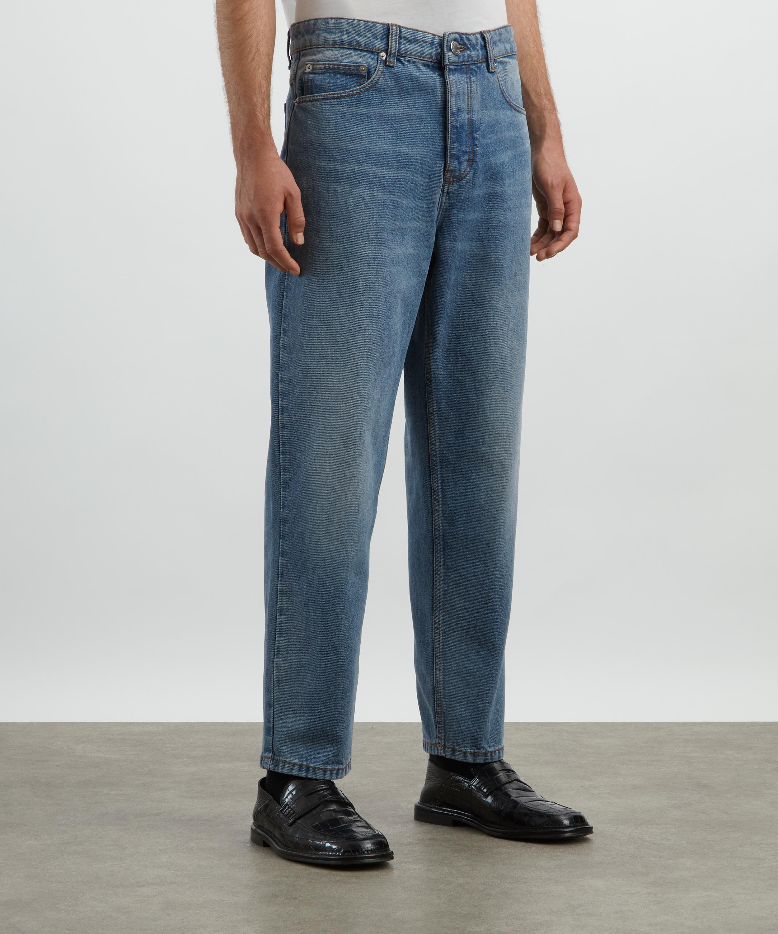 Blue Cotton Tapered Jeans - 3