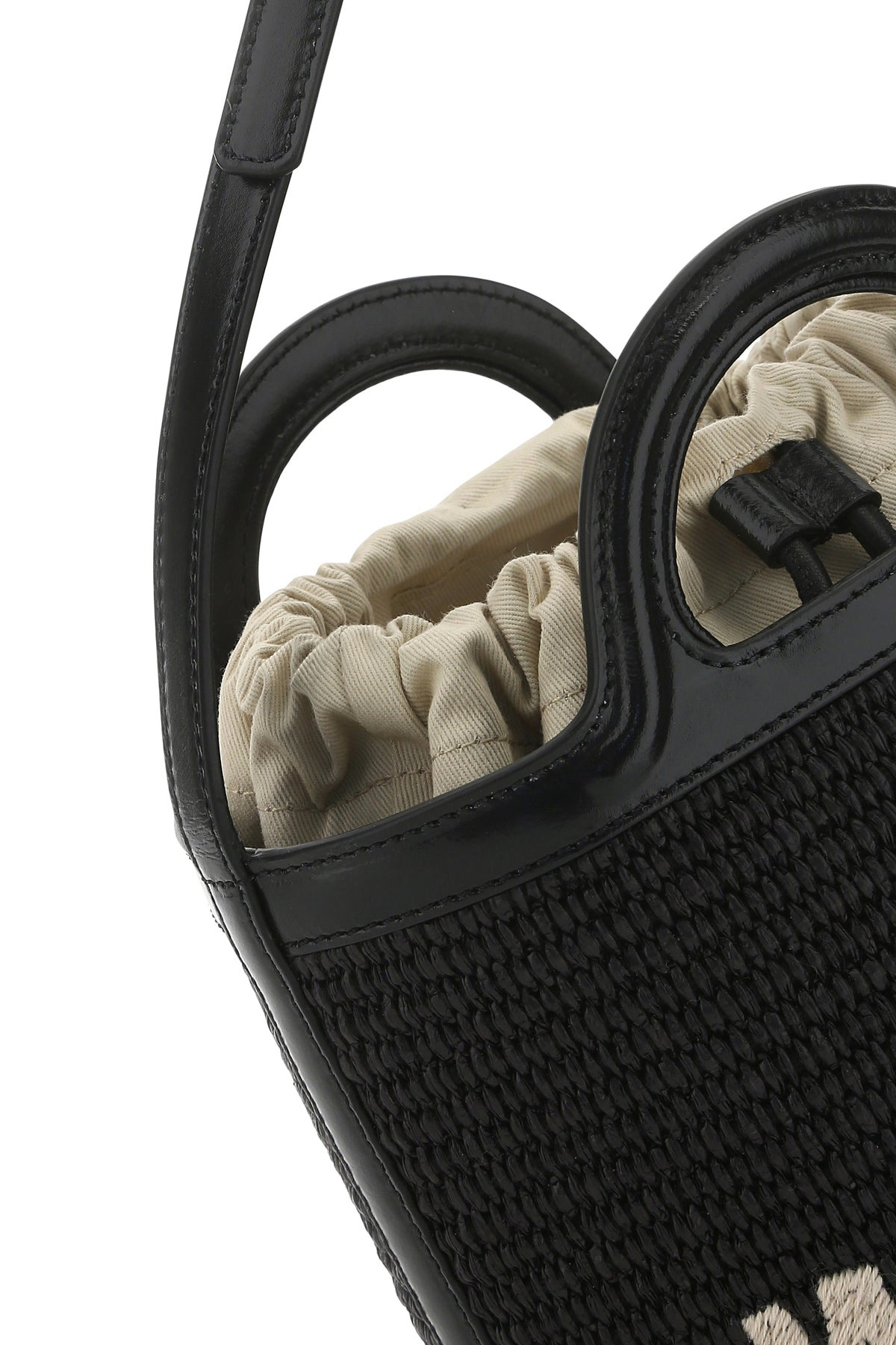 Black leather and raffia Tropicalia bucket bag - 4