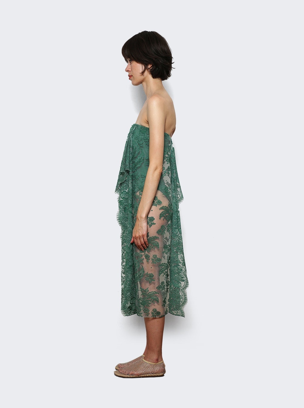 Floating Lace Strapless Dress Evergreen - 4