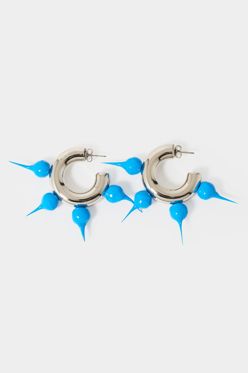 SPIKE RUBBERIZED SMALL HOOP EARRINGS / silver / turquoise 1