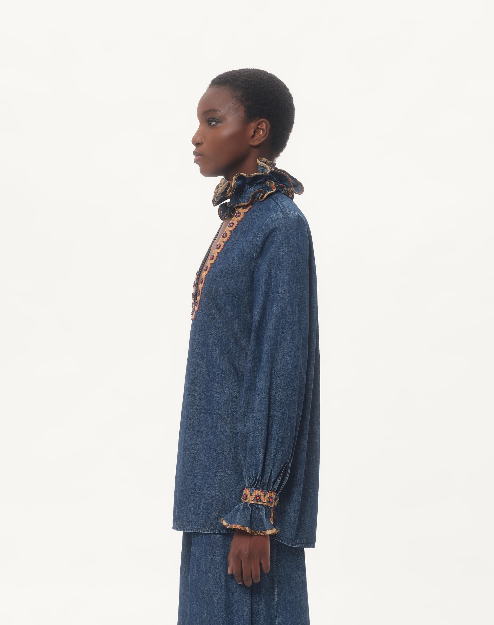 EMBROIDERED CHAMBRAY DENIM TOP - 7