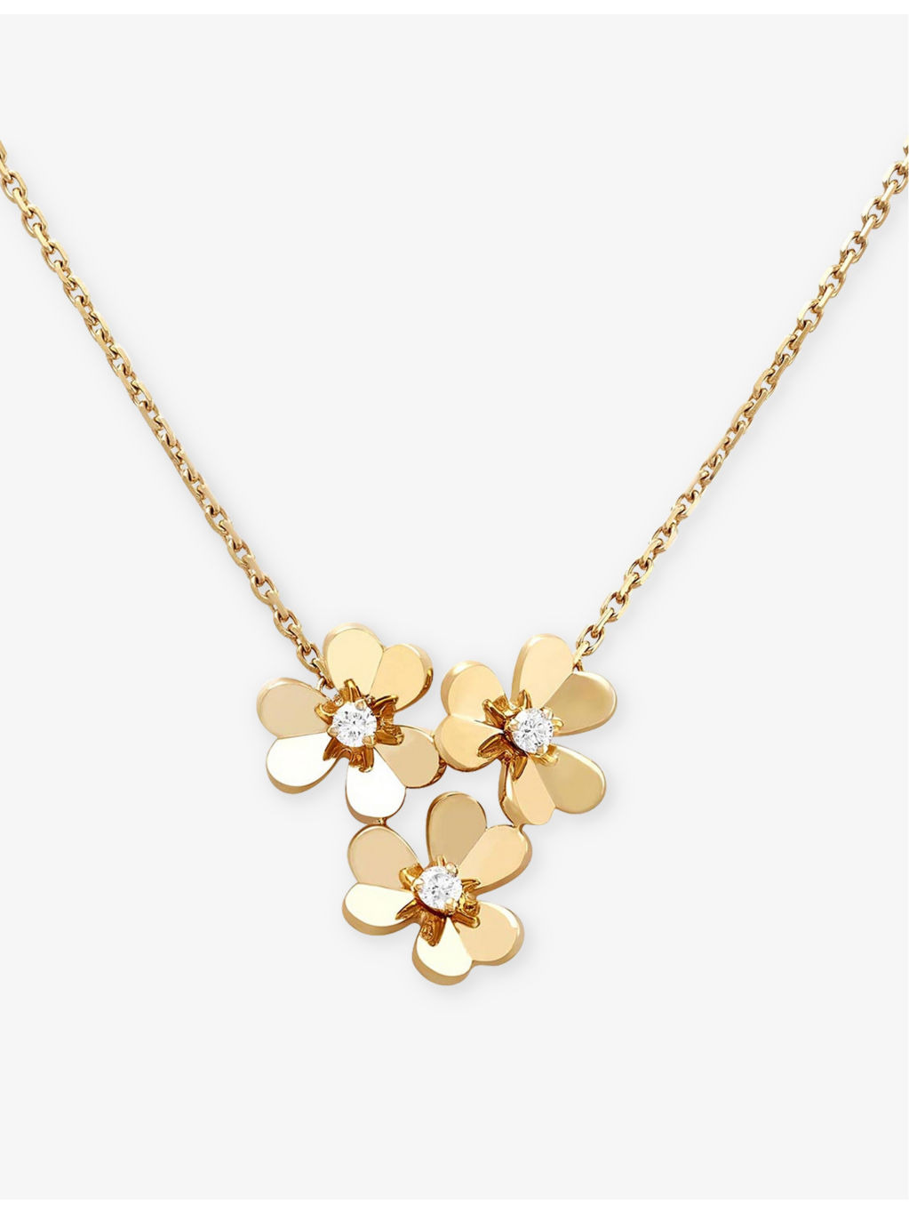 Frivole mini 3-flower yellow-gold and 0.16ct round-cut diamond necklace - 2