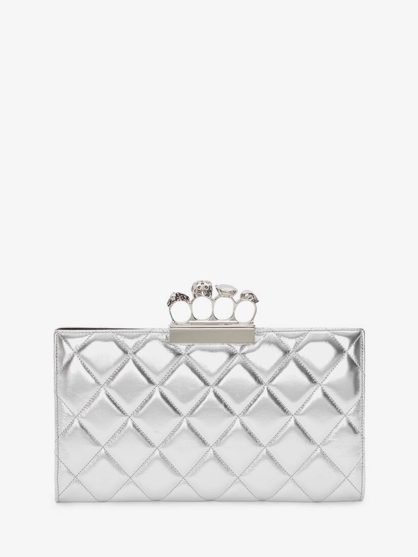 Mcqueen Graffiti Jewelled Flat Pouch in Silver/white - 3