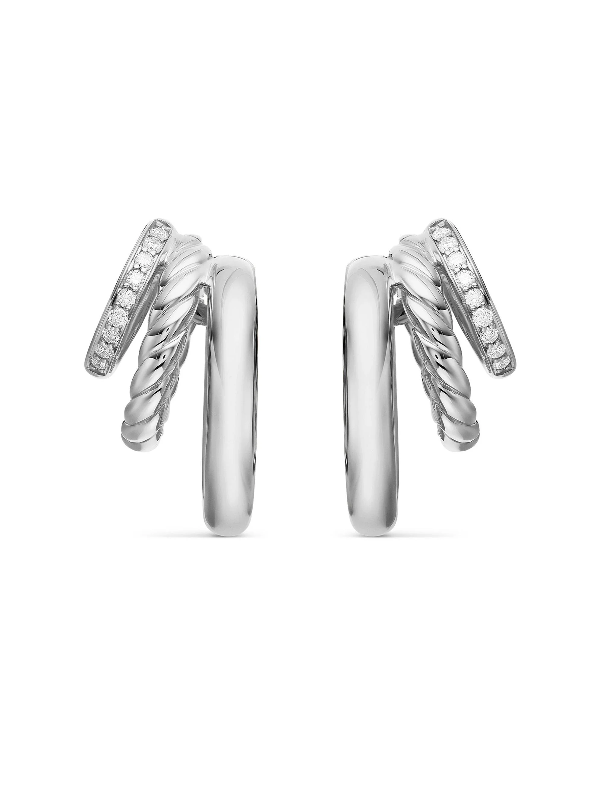 Women's DY Mercer Three Row Hoop Earrings in Sterling Silver with Diamonds, 21MM - Diamond - 1