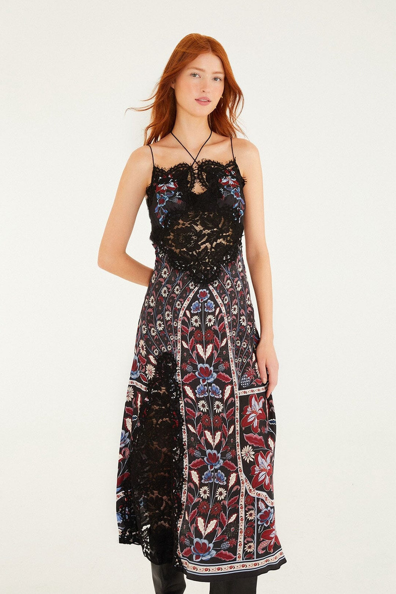Black Marcelle Lace Lenzing™ Ecovero™ Viscose Slip Midi Dress 4
