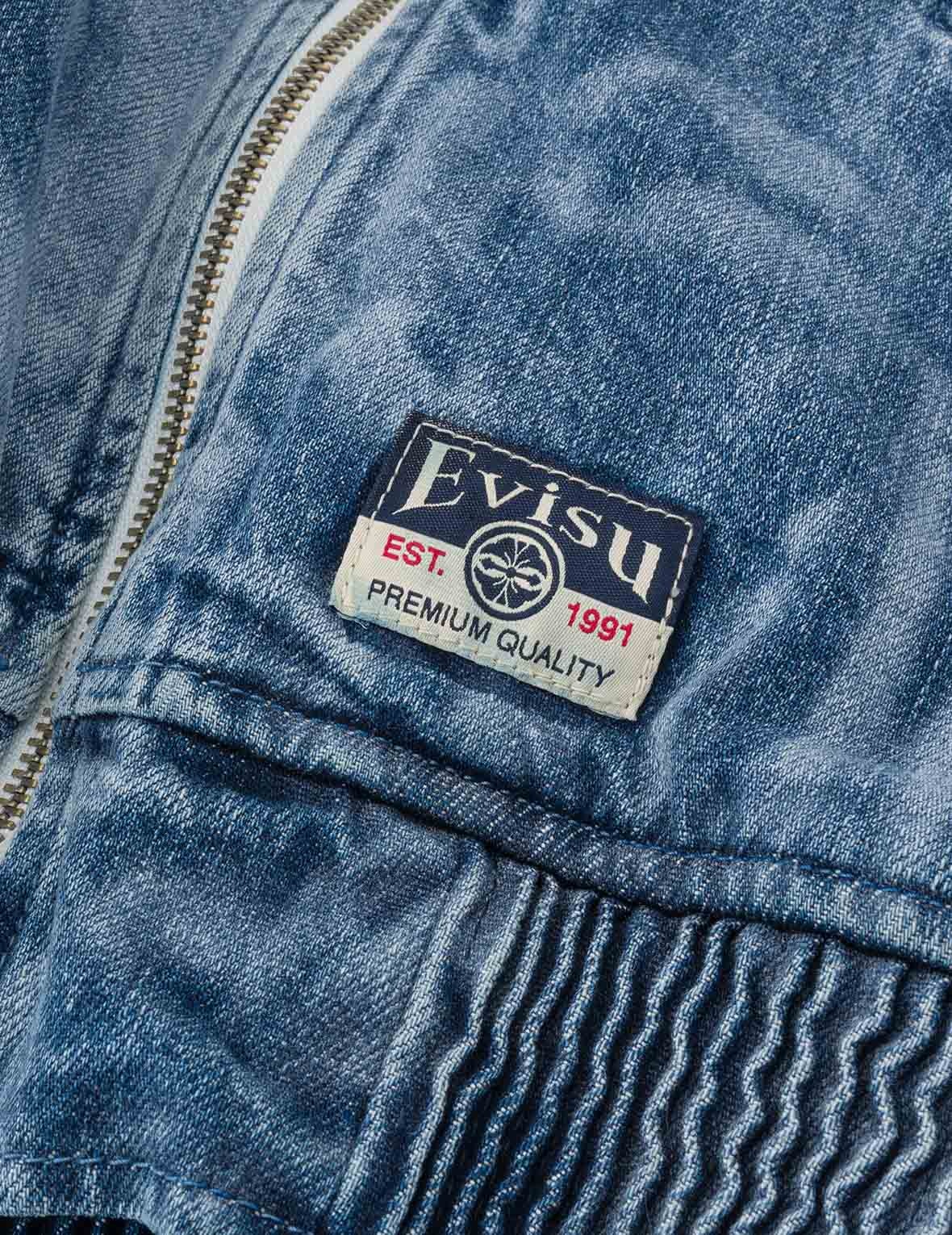 Fisherman Godhead Laser Print Loose Fit Hooded Denim Jacket - 10