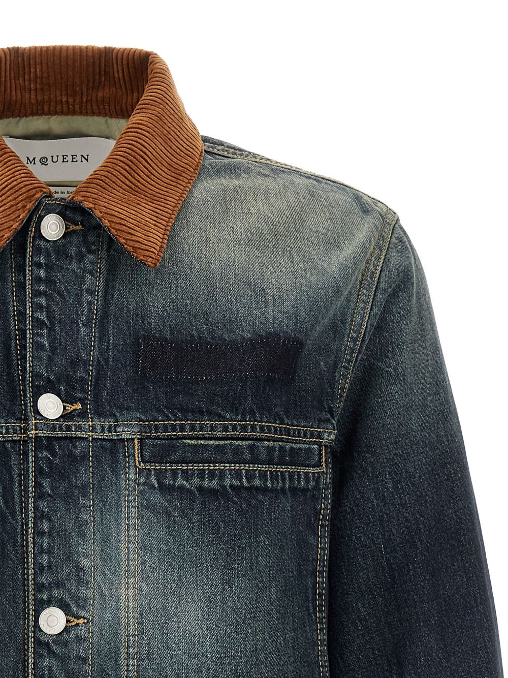 corduroy-collar denim jacket - 3