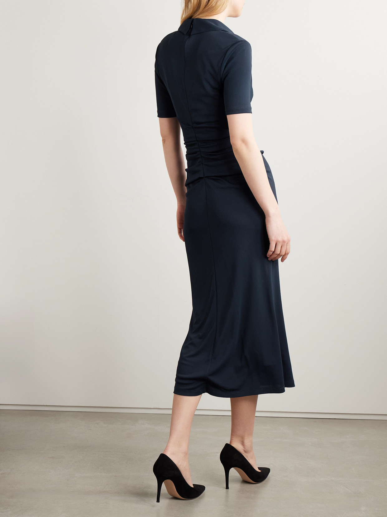 Ruched Stretch-jersey Midi Shirt Dress - 3