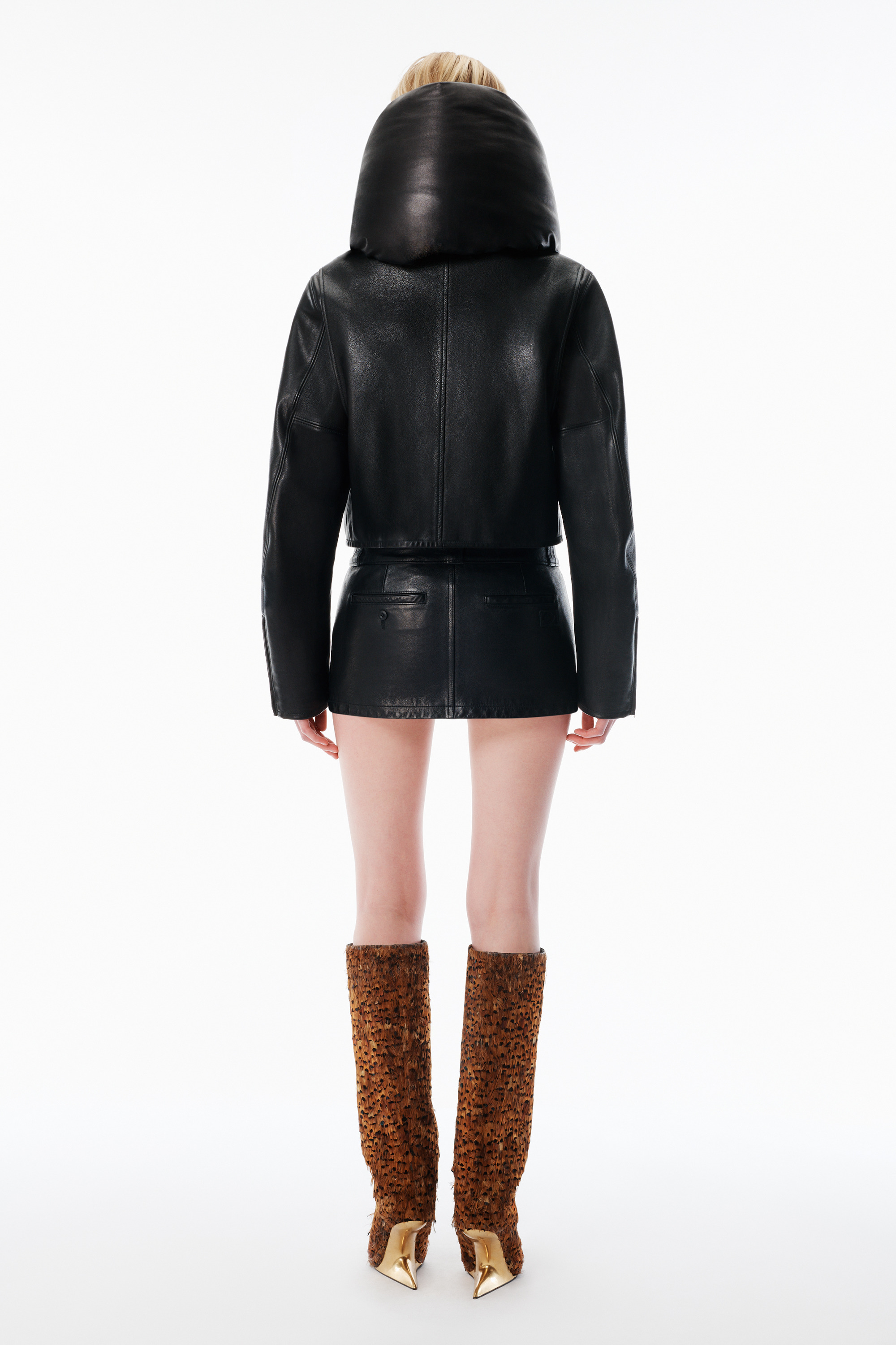 Black Worn Moto Leather Mini Skort - 4
