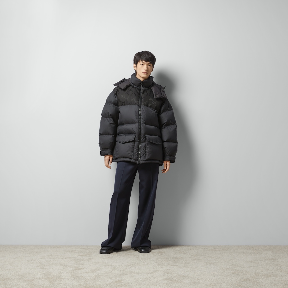 Nylon down jacket with GG inserts - 2