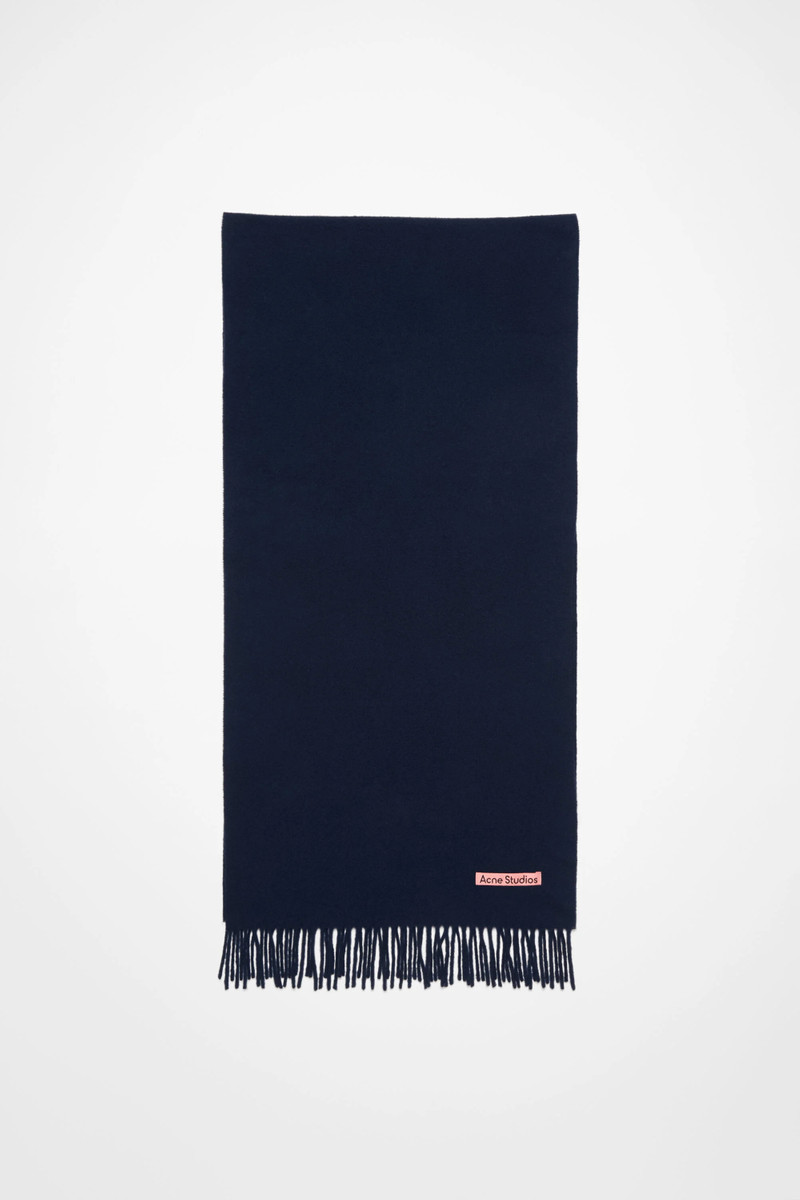 Fringe wool scarf – Narrow - Navy blue 1