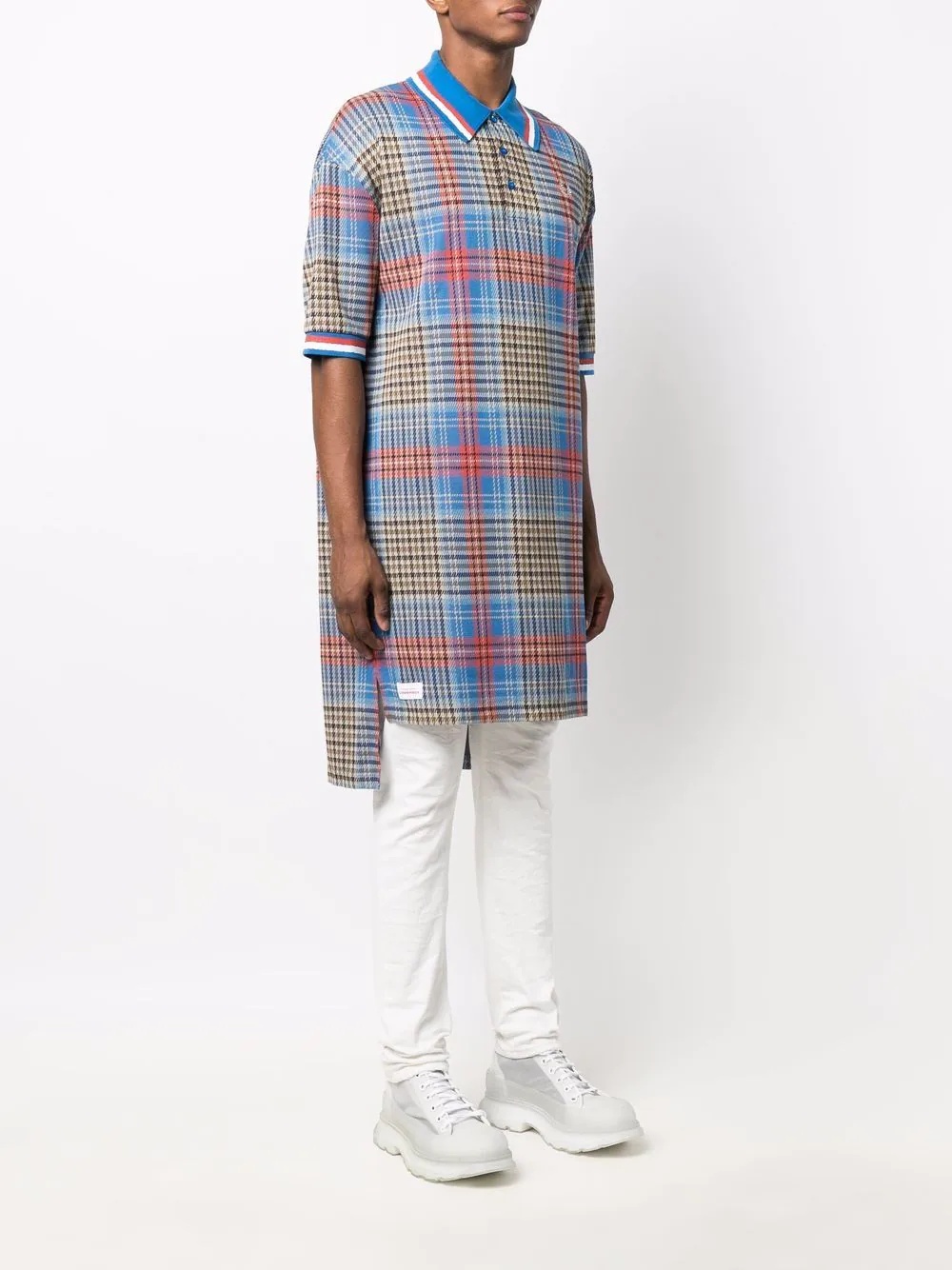 tartan-print long-length polo shirt - 4