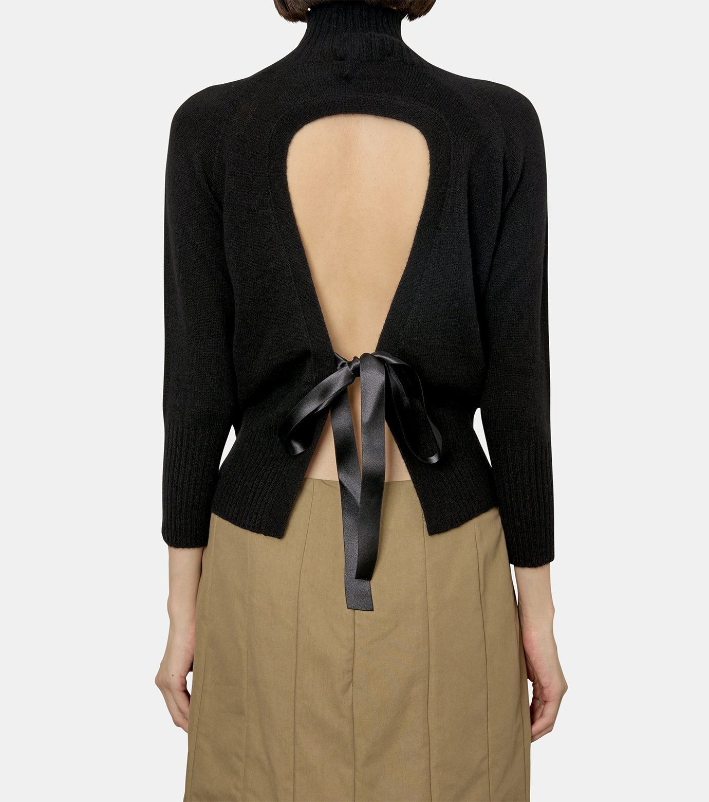 Back Ribbon Dtl High Neck Cashmere - 3
