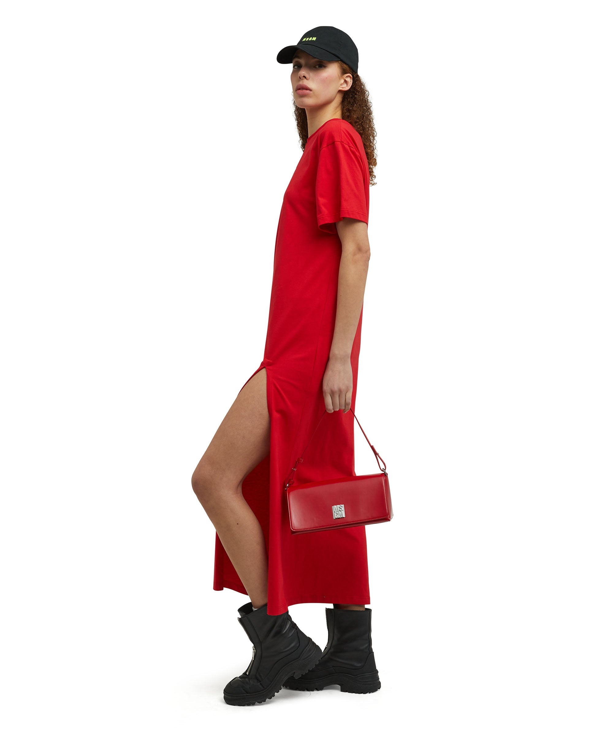Long cotton dress with side slit and logo - 5