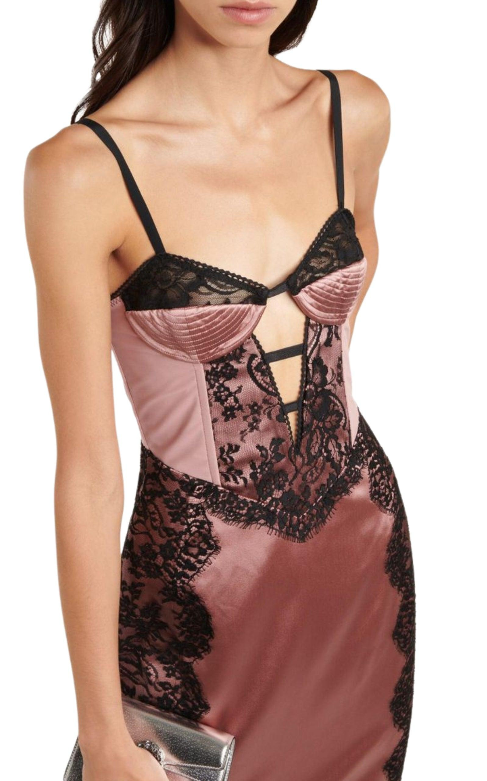 Lace-trimmed Silk Saten Midi Dress - 6