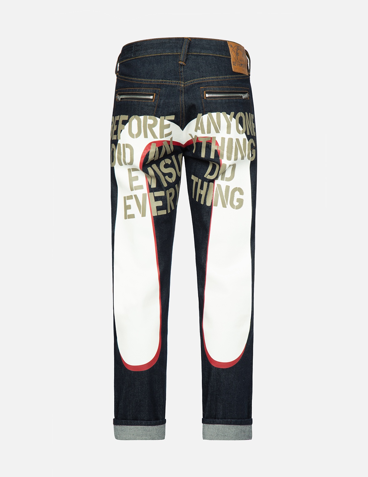 STENCIL SLOGAN AND LAYERED DAICOCK PRINT CARROT-FIT JEANS #2017 - 2