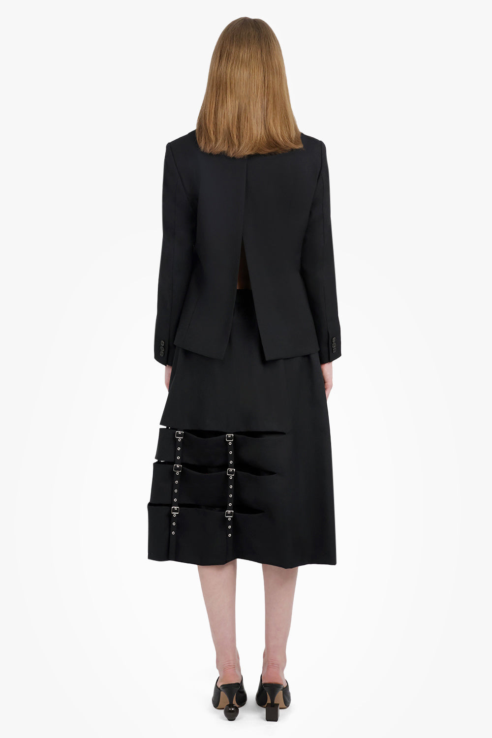SINGLE BREASTED SUSPENDER DETAIL JACKET | BLACK - 5