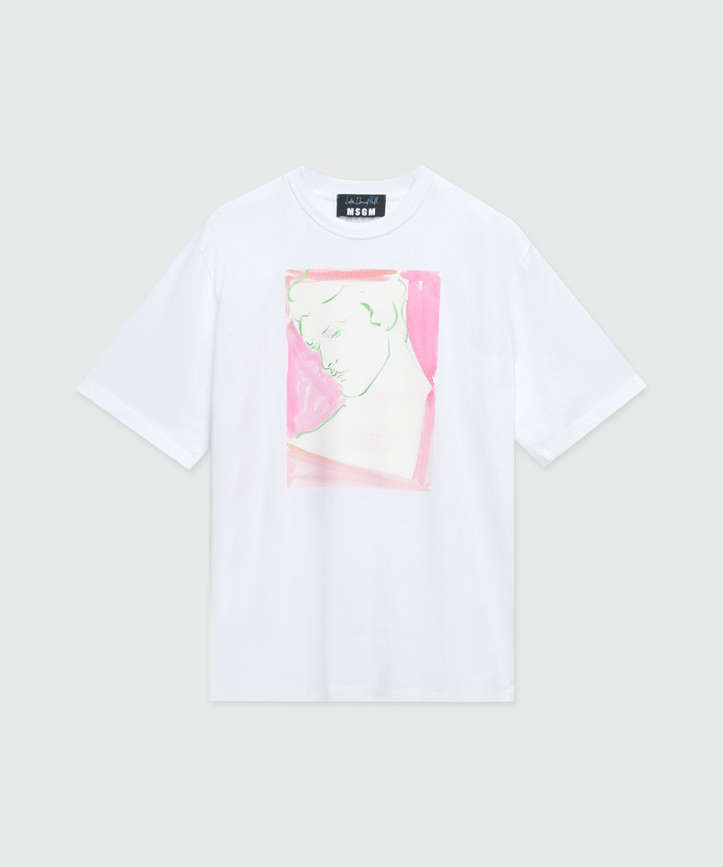 White jersey T-Shirt with Luke Edward Hall x MSGM graphics 1