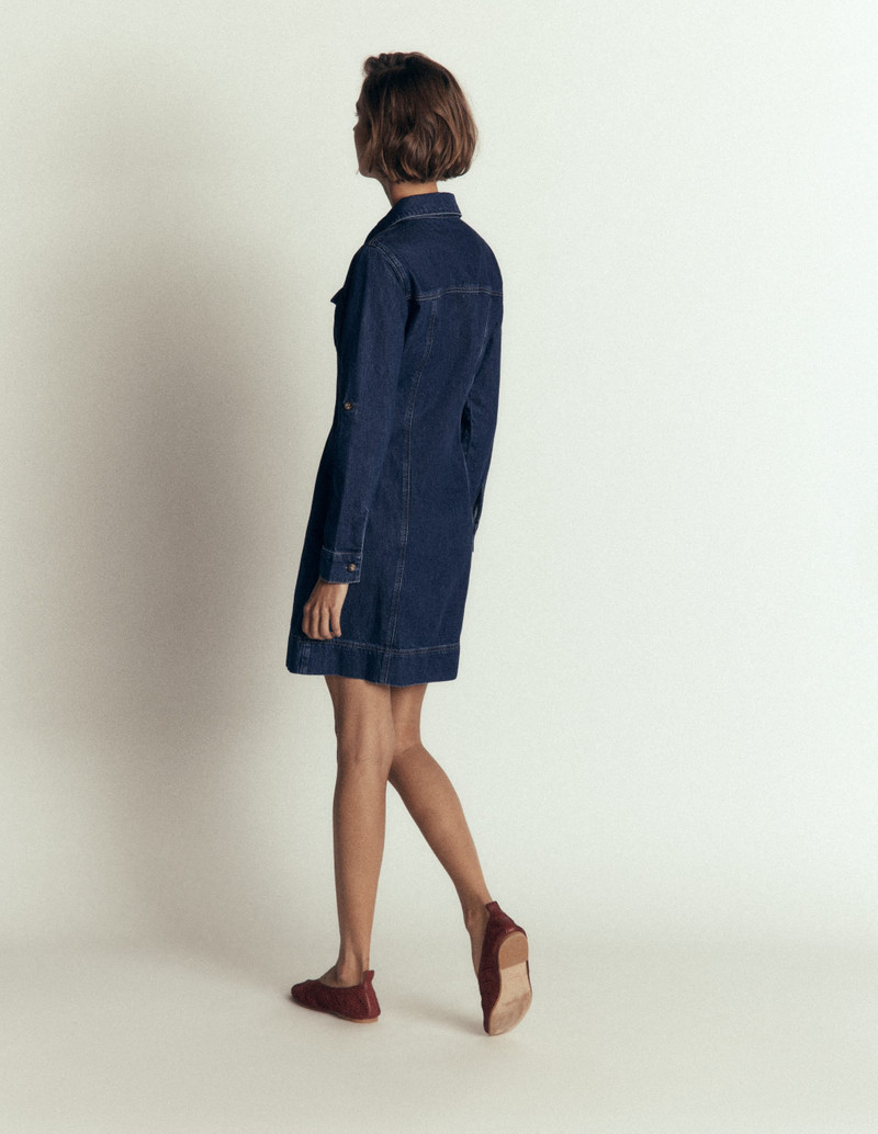 Fleur Denim Short Dress-Mid Vintage Denim 9