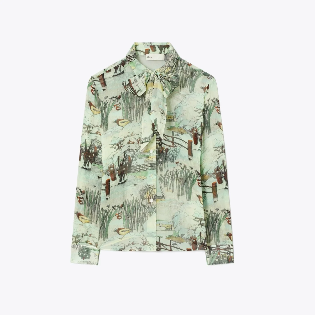 Printed Chiffon Bow Blouse - 1