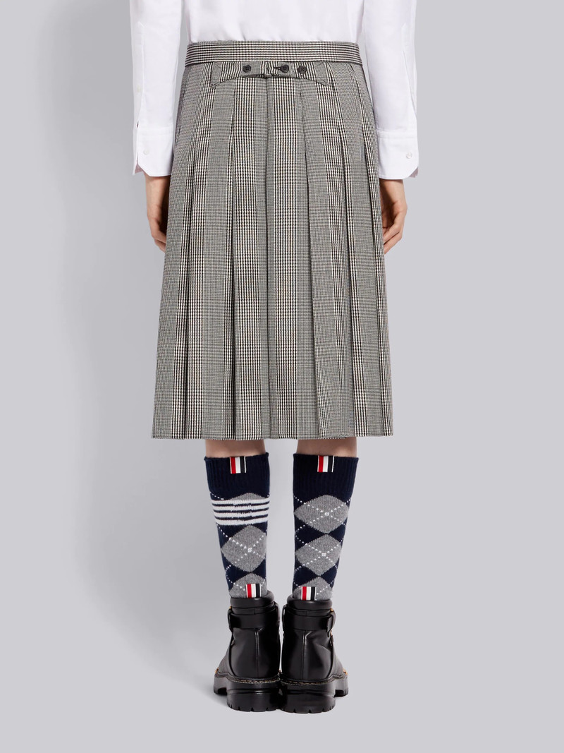 Black and White Prince Of Wales Wool Cavalry Twill Classic Knee Length Pleated Skirt 3