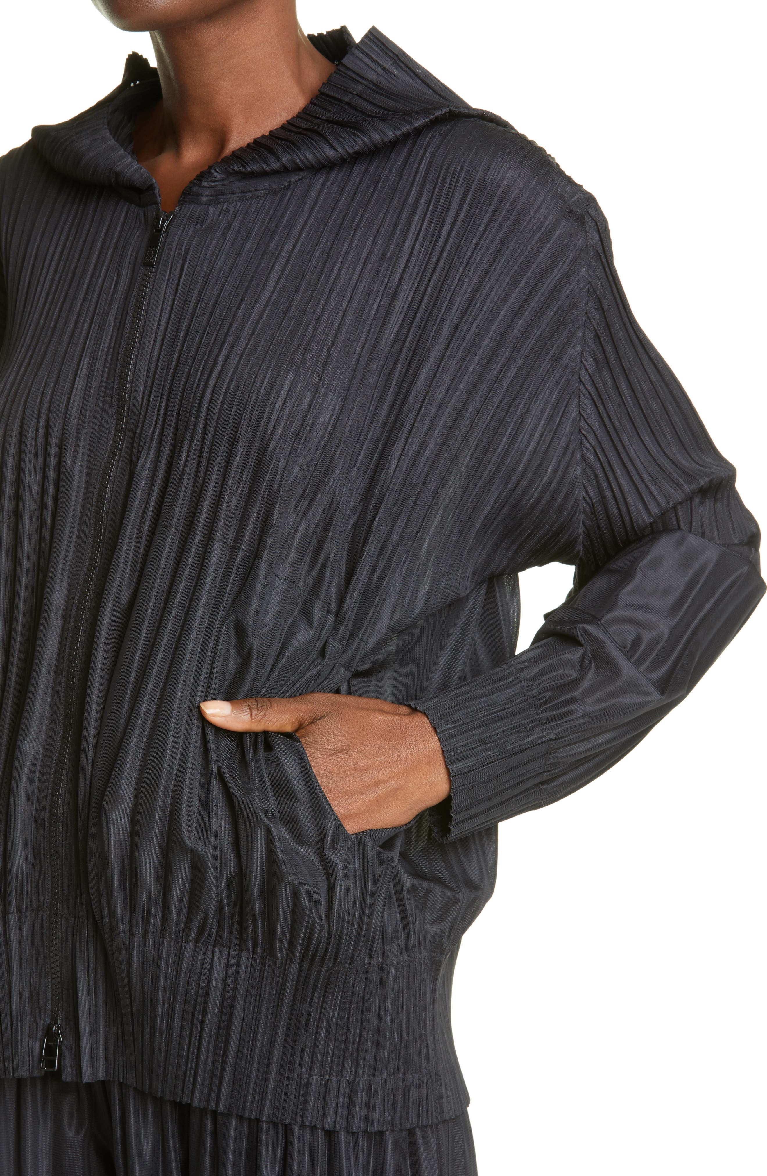 Pleats Please Issey Miyake Pleated Zip Front Hoodie in Black at Nordstrom - 4