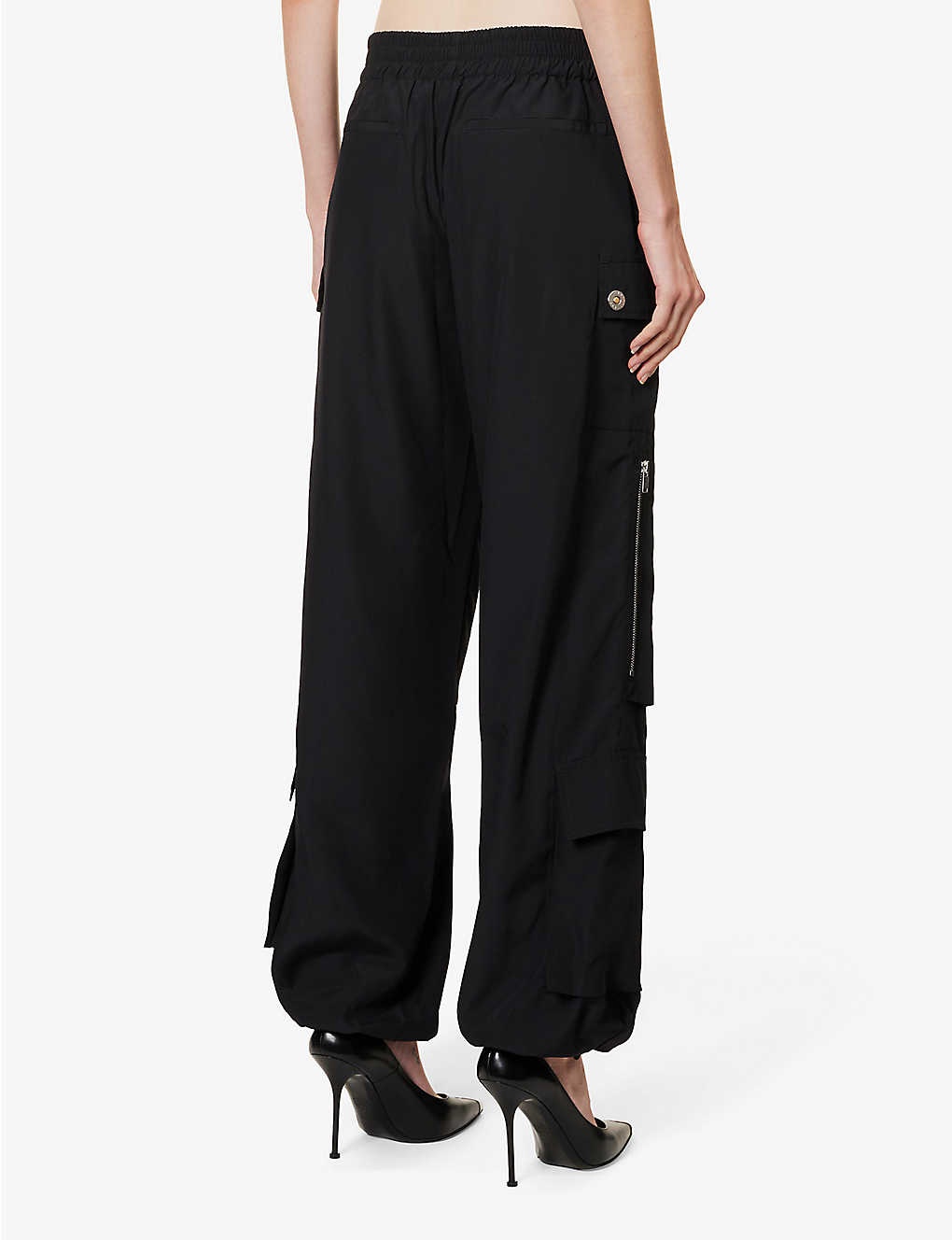 Pocket-embellished straight-leg mid-rise recycled-polyester trousers - 4