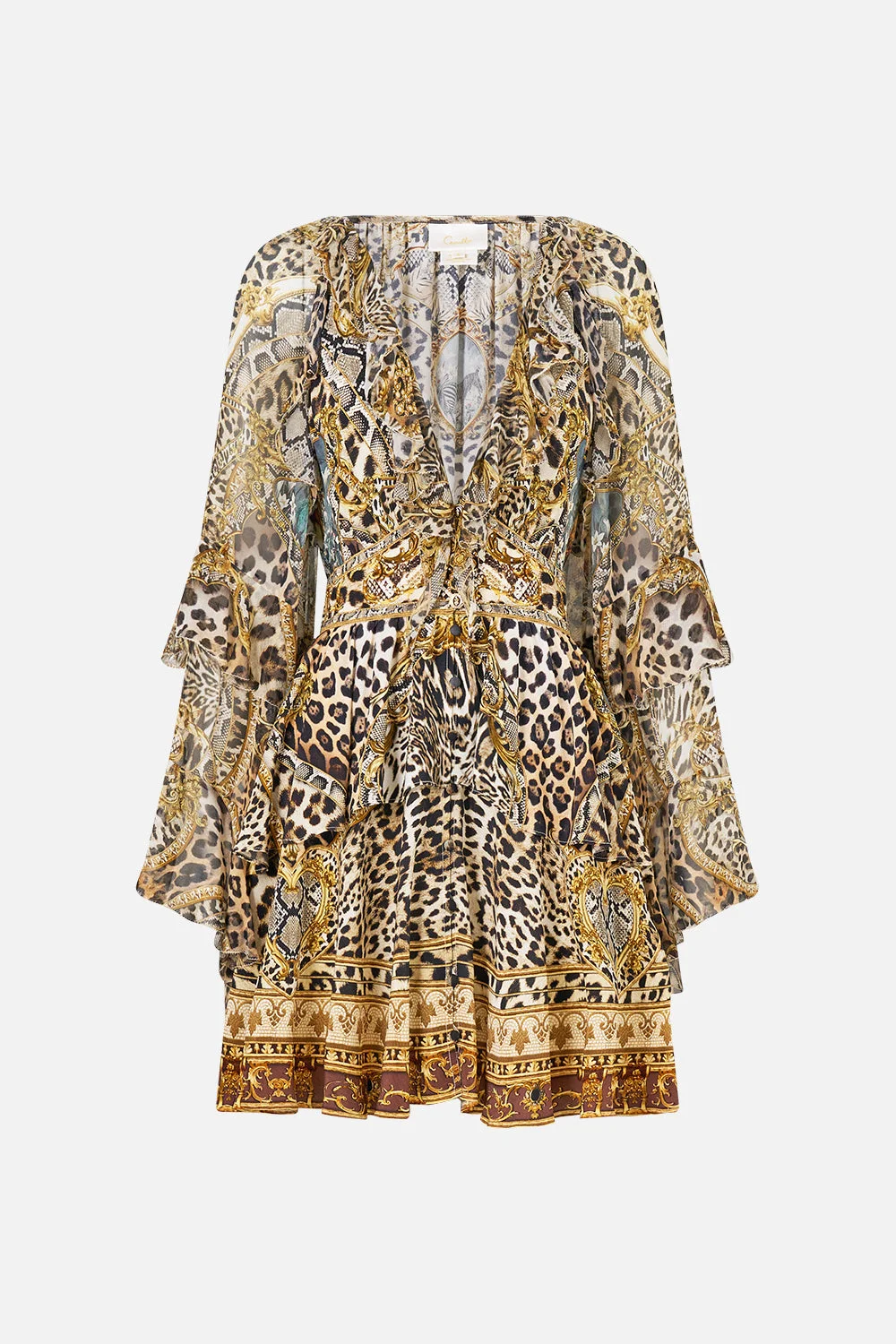 SHORT WAISTBAND DRESS WITH RUFFLE SLEEVE LEOPARD LIBERTINE - 1