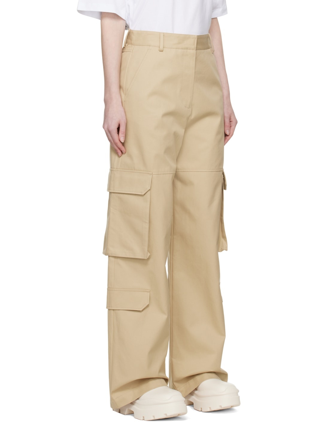 Beige Cargo Pocket Trousers - 2