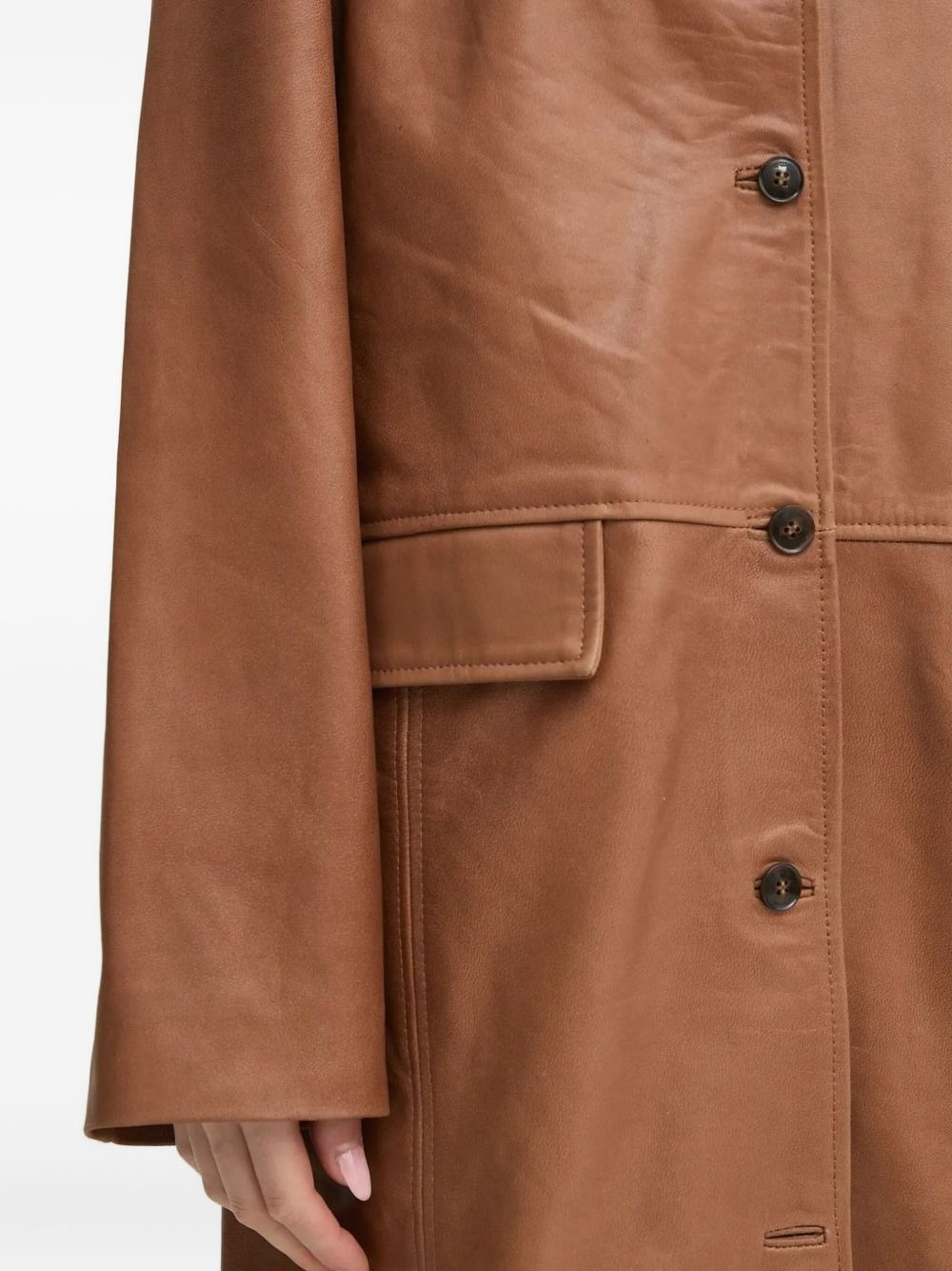 button-fastening leather coat - 5