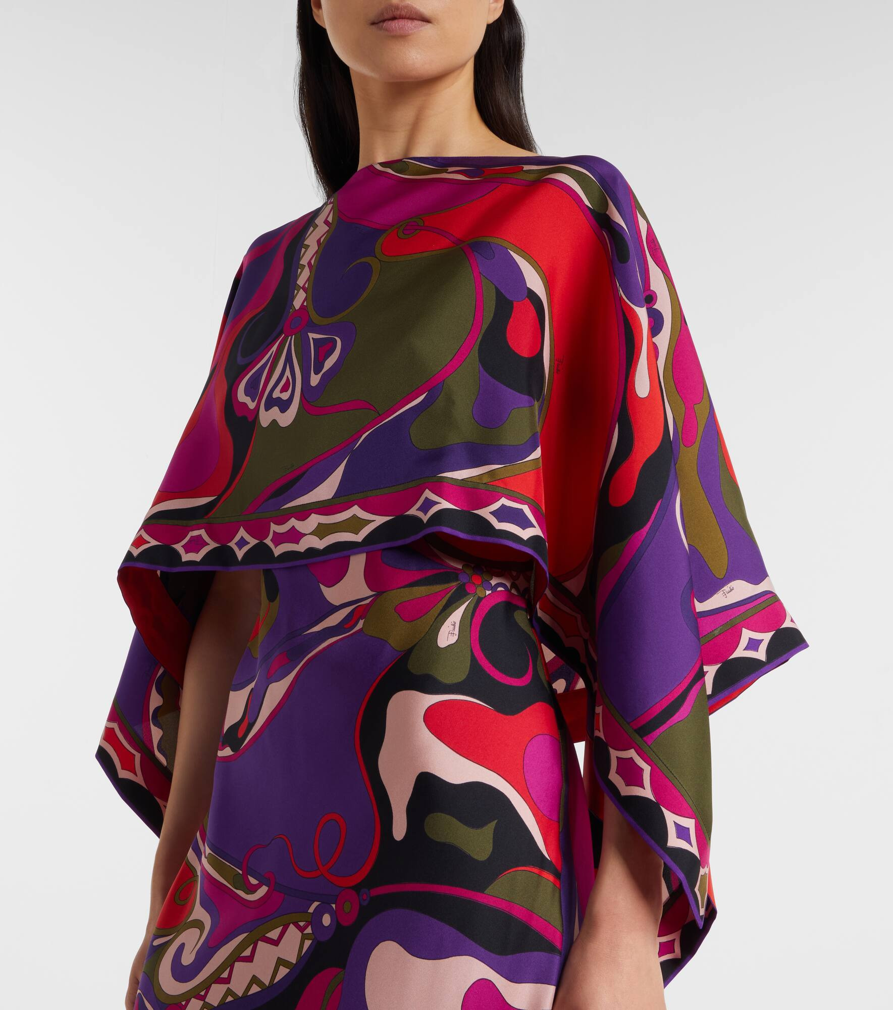Orchidee silk slip dress and cape set - 4