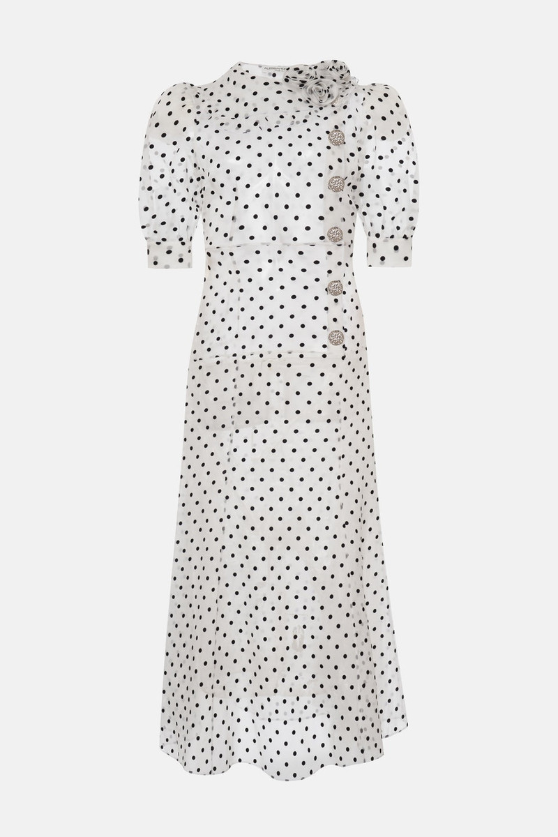 FLOCKED POLKA DOT PRINT SILK ORGANZA DRESS 1