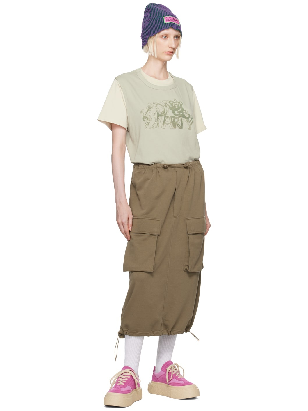 Khaki Flap Pocket Midi Skirt - 4