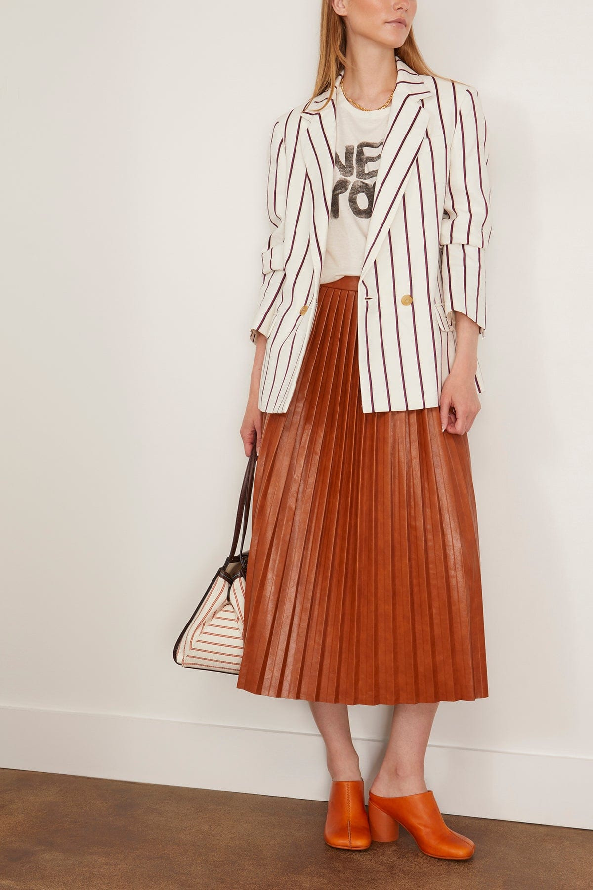 Pleated Faux Leather Skirt in Caramel - 2