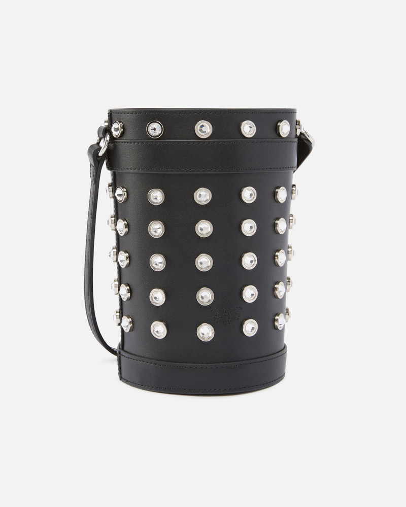 PINKO SMALL LEATHER BUCKET BAG WITH RHINESTONES outlook