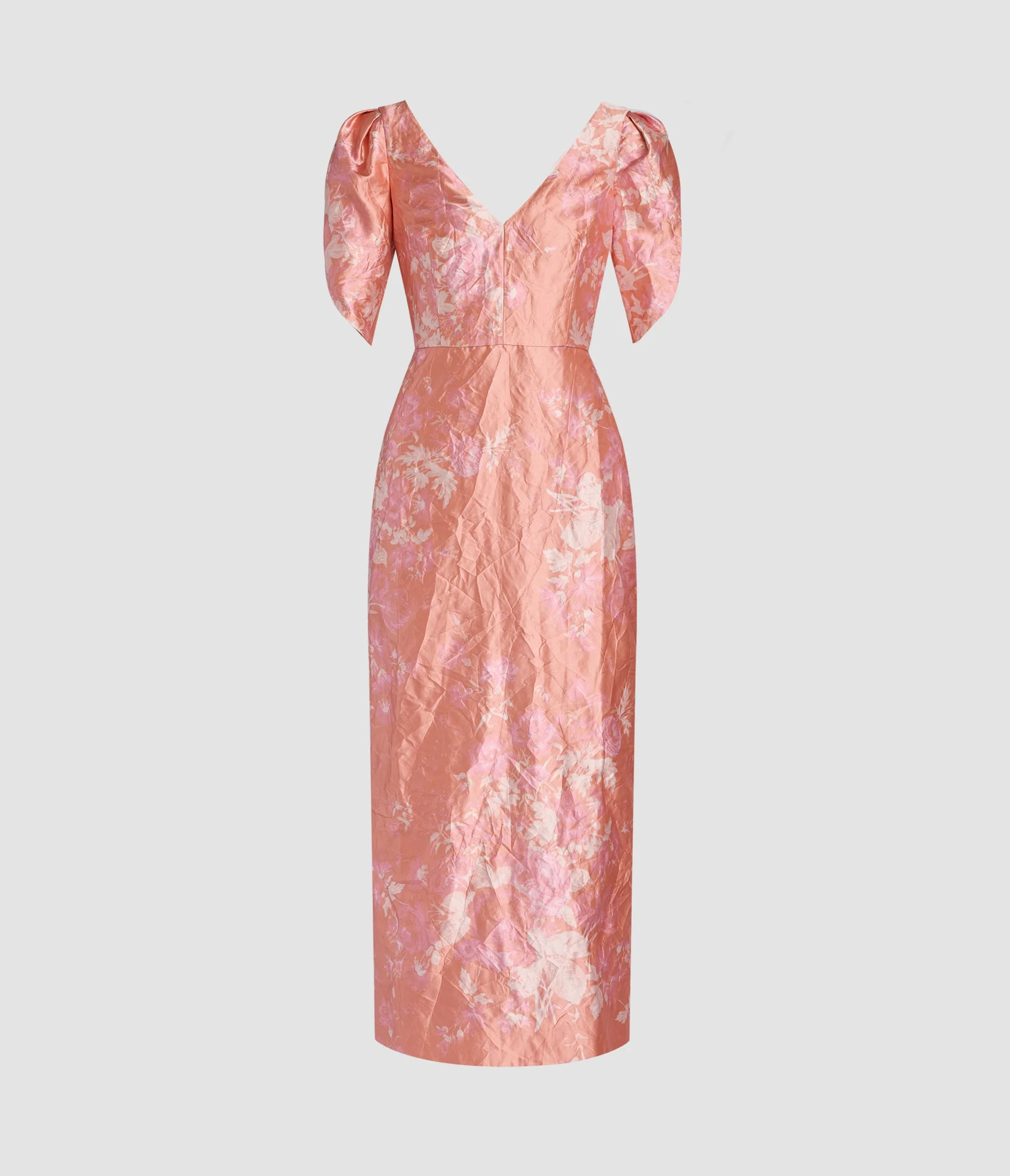 FLORAL PRINT TEXTURED SATIN MIDI PENCIL DRESS - 1